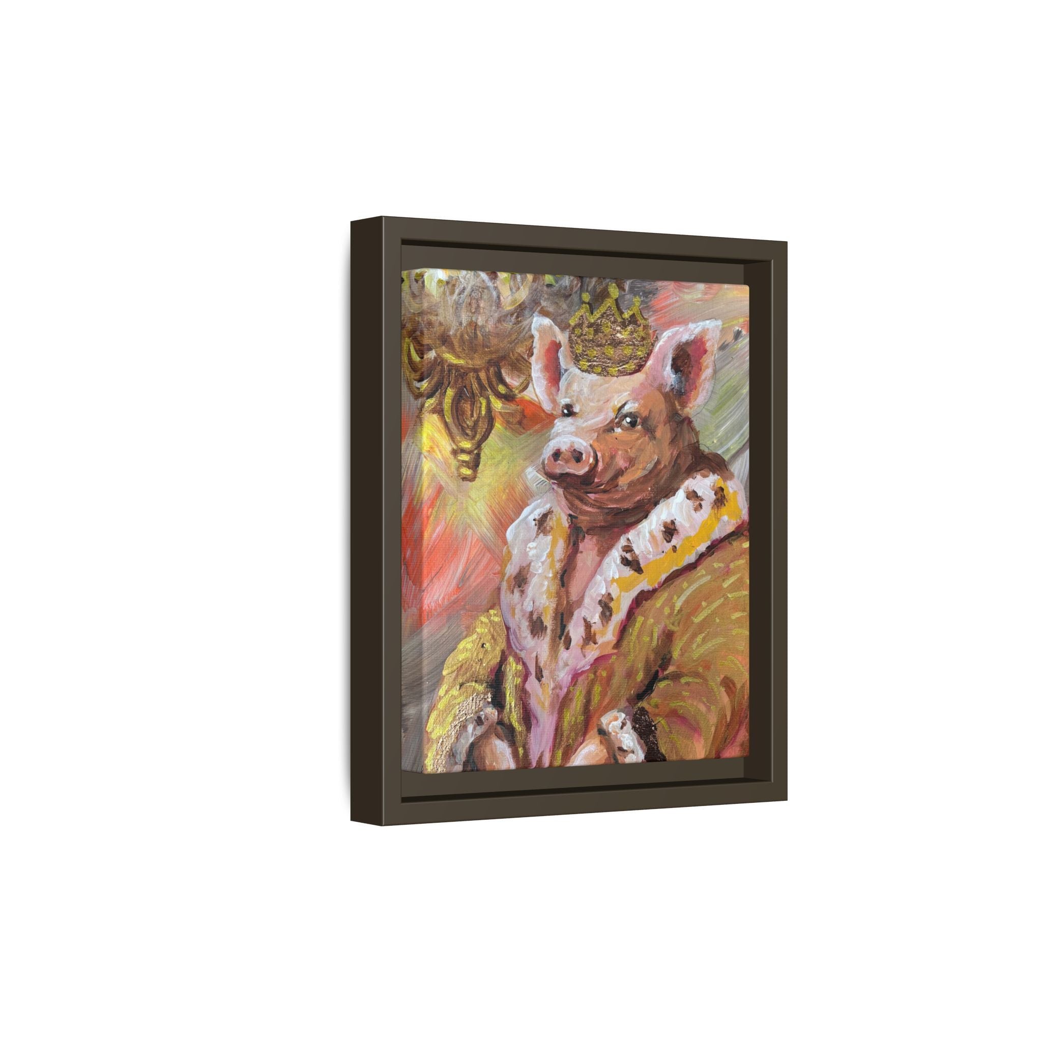 Regal Pig King Framed Canvas Art — Whimsical Farmhouse Wall Decor