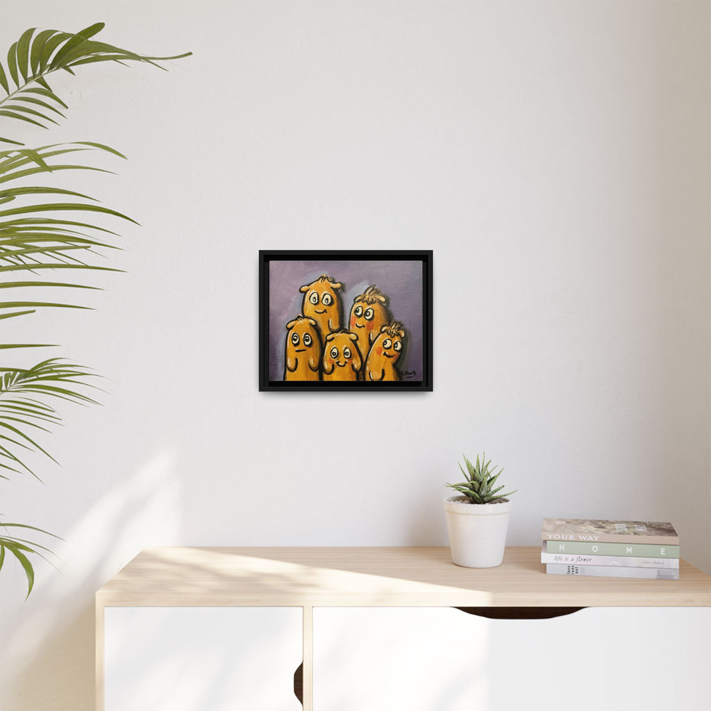Whimsical Family Monsters Matte Canvas Framed Wall Art