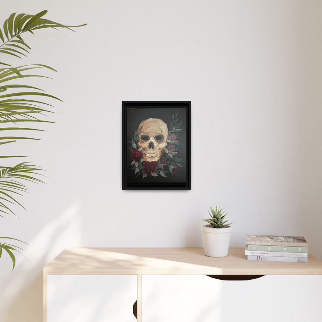 Framed Matte Canvas Skull & Roses Wall Art — Dark Gothic Home Decor