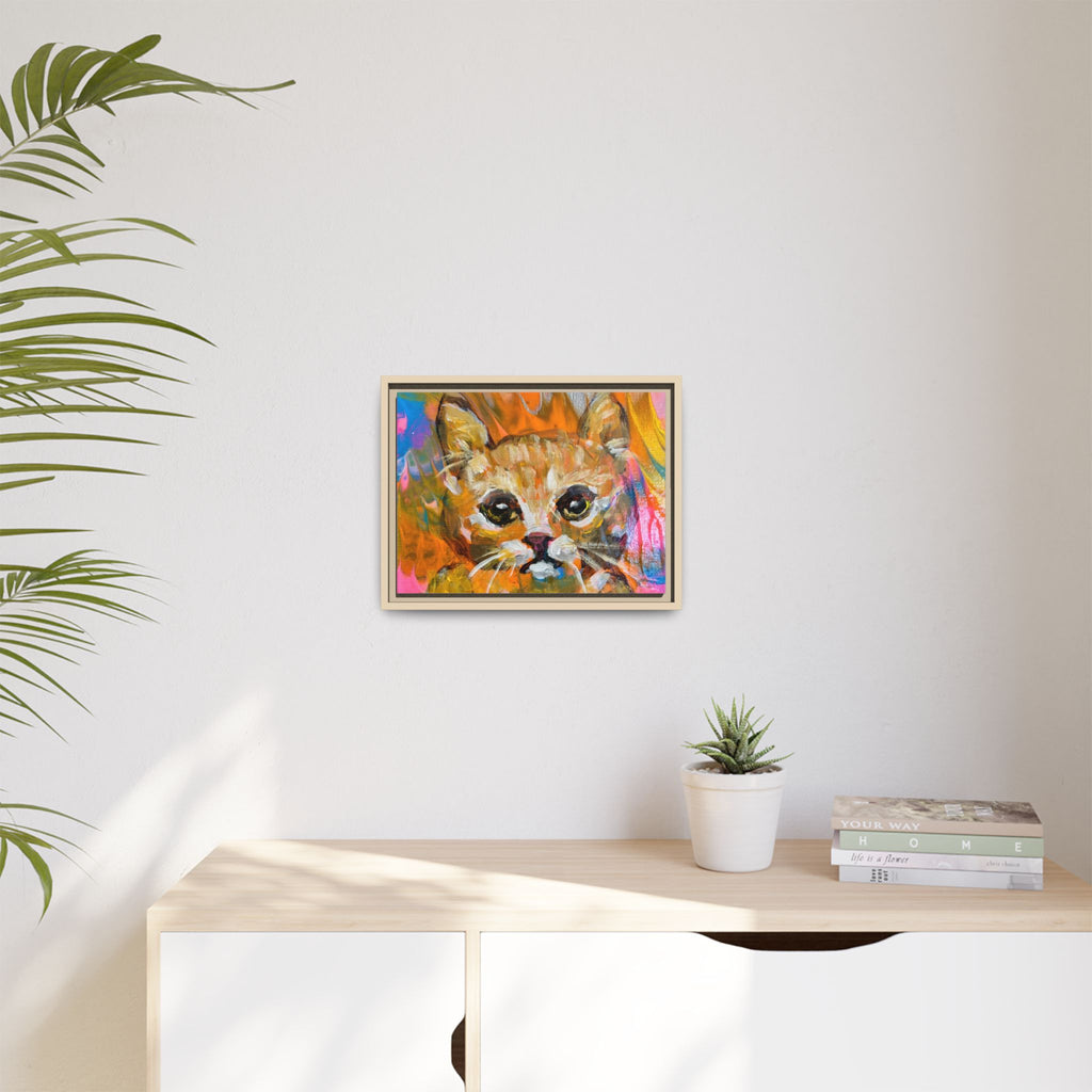 Framed Matte Canvas: Colorful Abstract Ginger Cat Wall Art