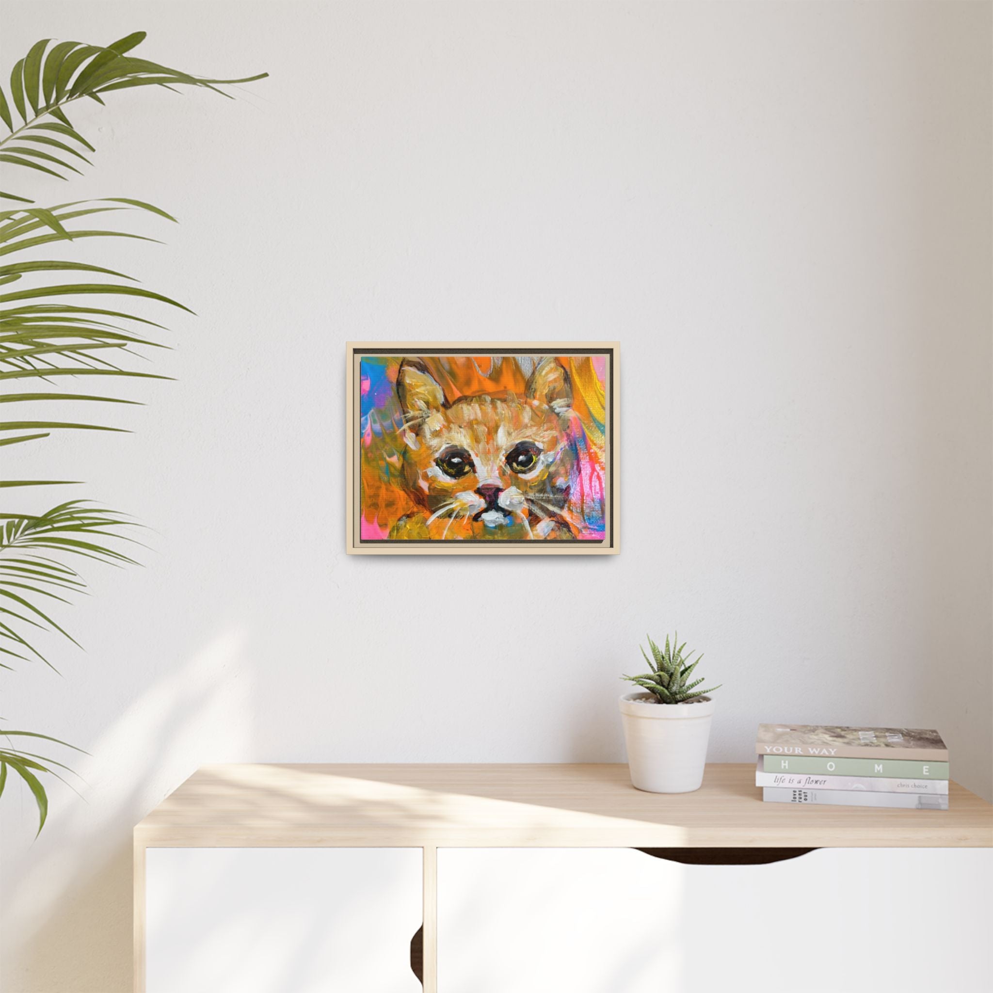 Framed Matte Canvas: Colorful Abstract Ginger Cat Wall Art