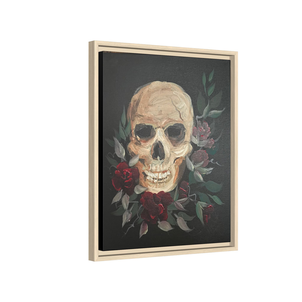 Framed Matte Canvas Skull & Roses Wall Art — Dark Gothic Home Decor