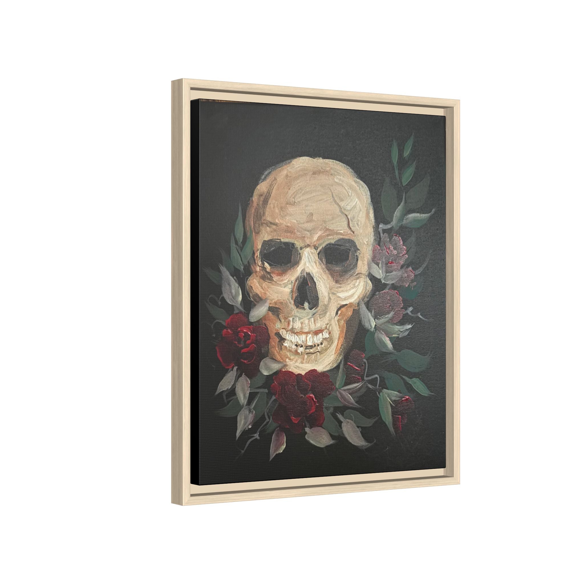 Framed Matte Canvas Skull & Roses Wall Art — Dark Gothic Home Decor