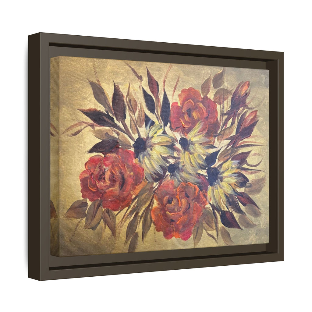 Framed Floral Canvas Wall Art — Vintage Rose Bouquet Matte Print