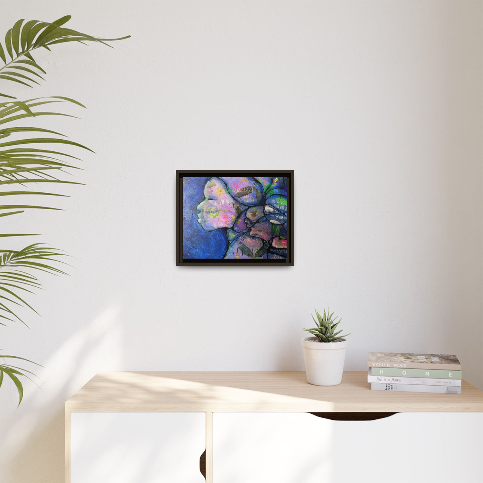 Abstract Woman Framed Matte Canvas Art — Colorful Abstract Profile Portrait