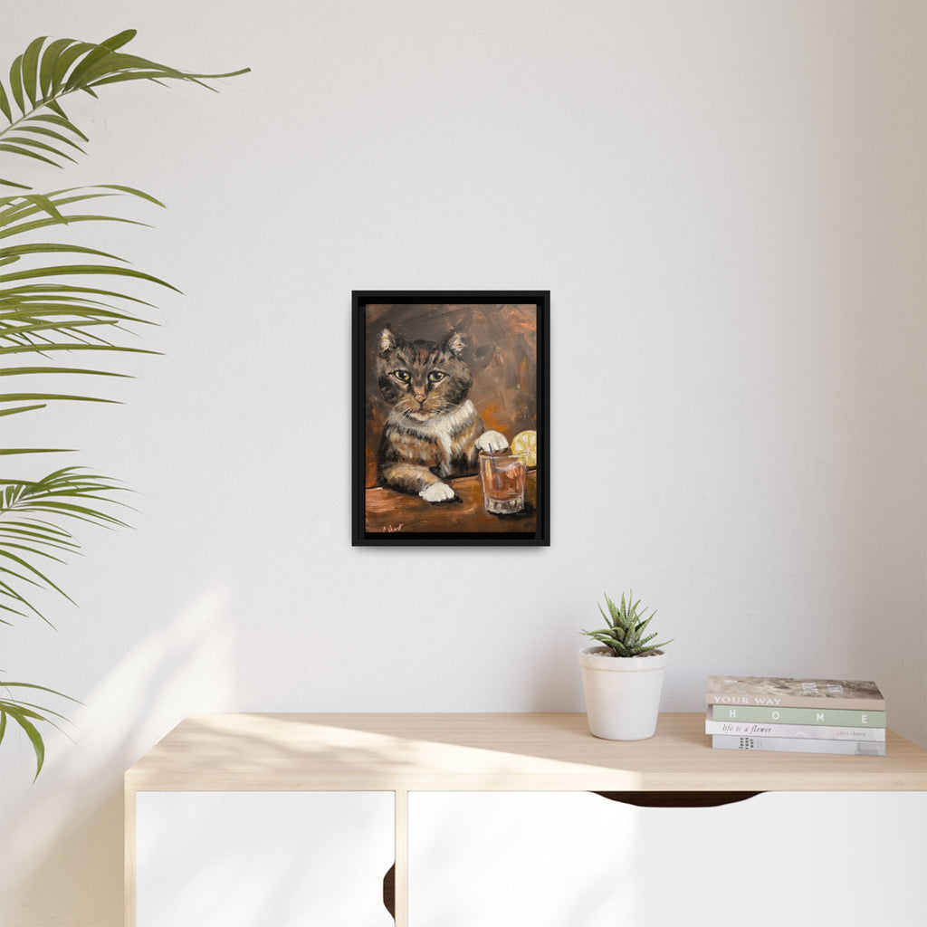 Tabby Cat With Drink - Matte Canvas Wall Art