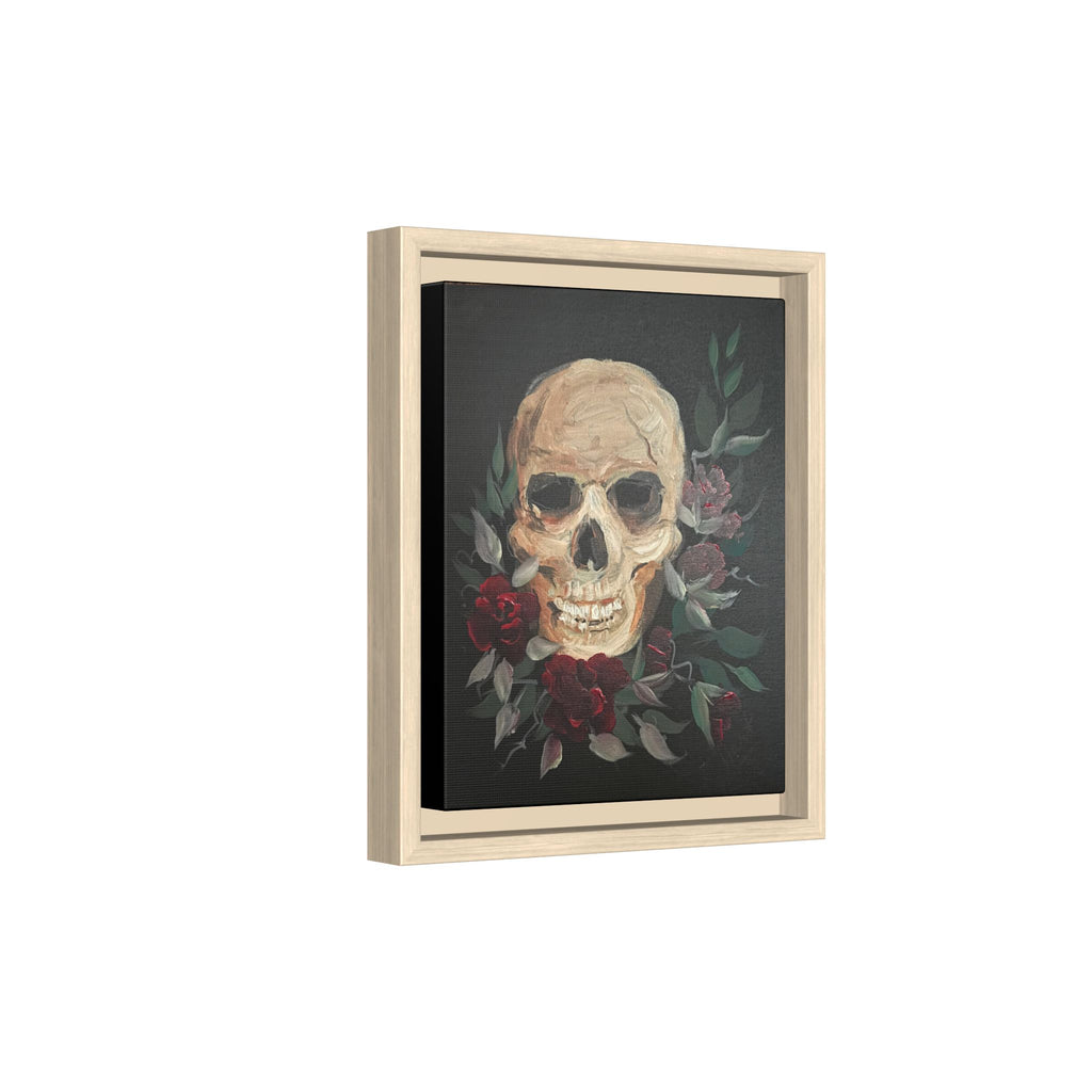 Framed Matte Canvas Skull & Roses Wall Art — Dark Gothic Home Decor