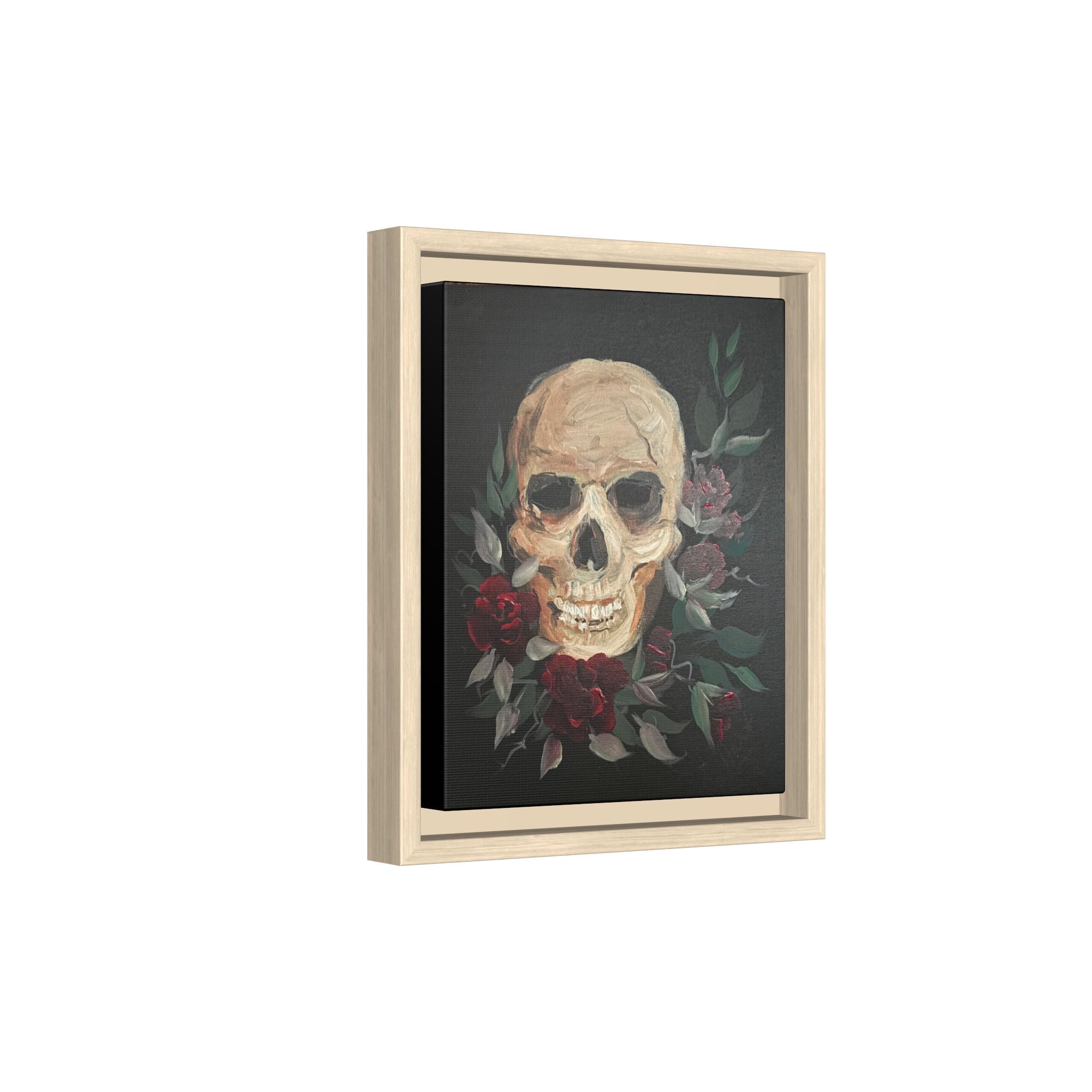 Framed Matte Canvas Skull & Roses Wall Art — Dark Gothic Home Decor
