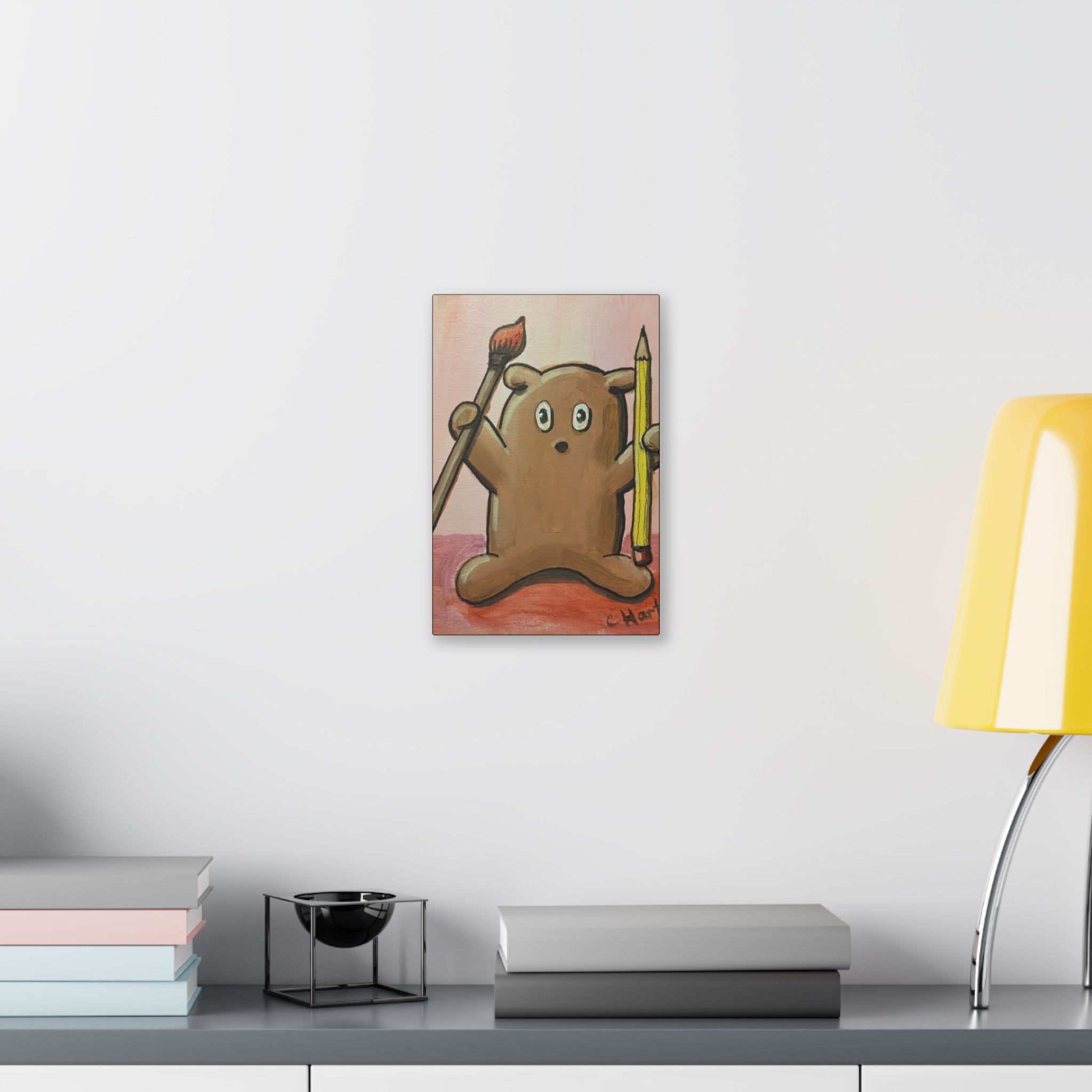 Cute Bear Artist Canvas Print — Whimsical Kids Room Wall Art