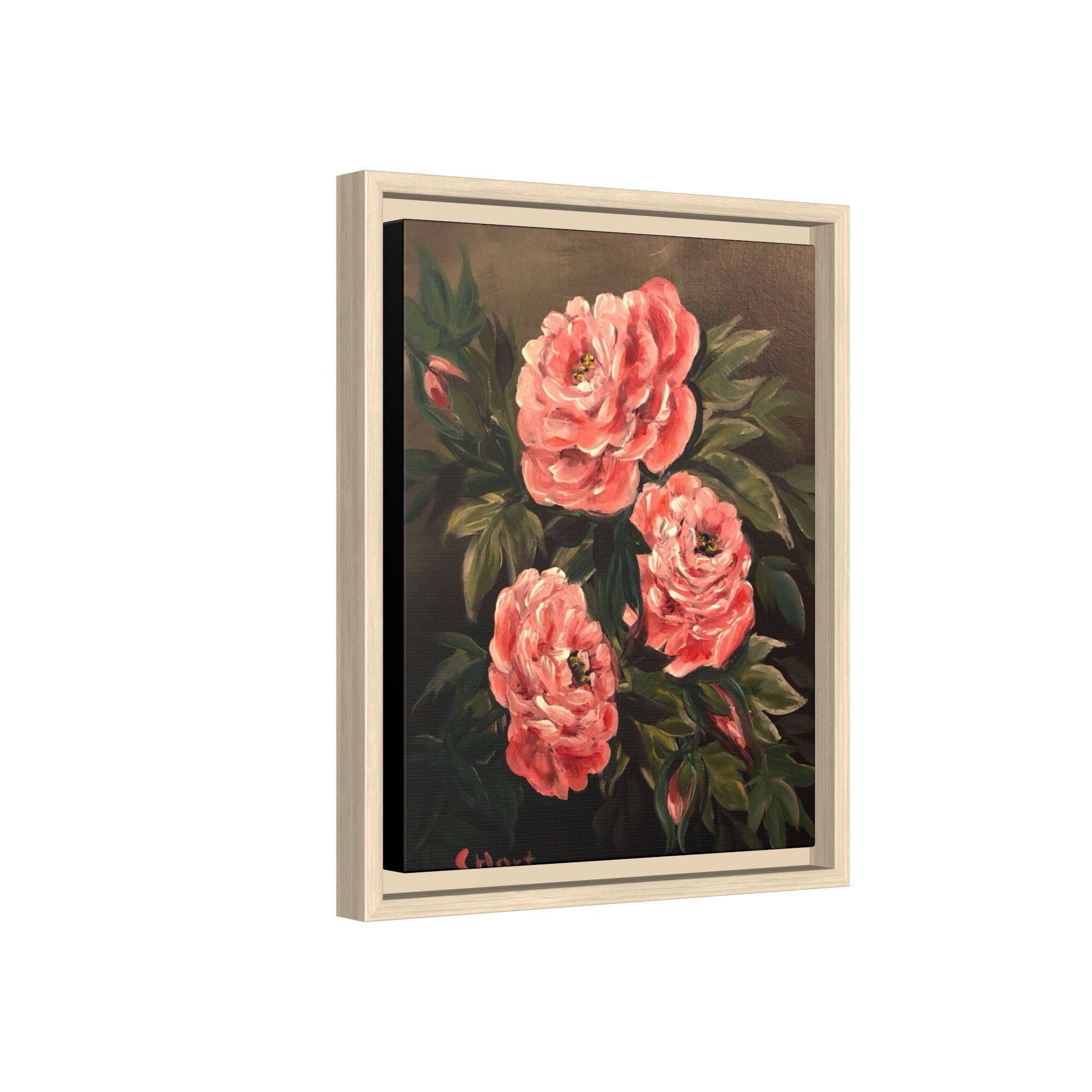Framed Floral Canvas Art — Pink Peonies Matte Print