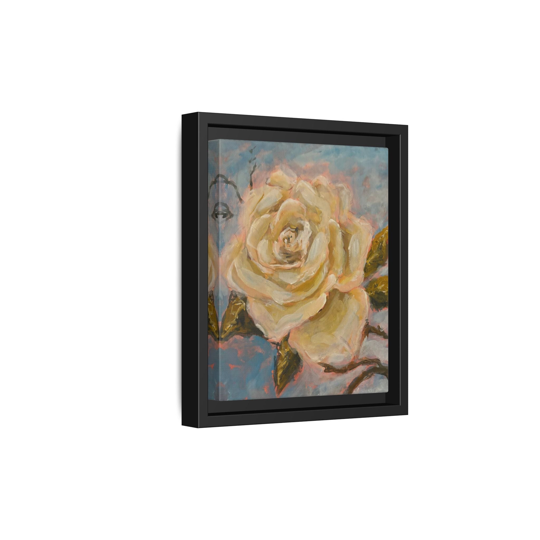 Warm White Rose Framed Matte Canvas - Vintage Rose Floral Wall Art
