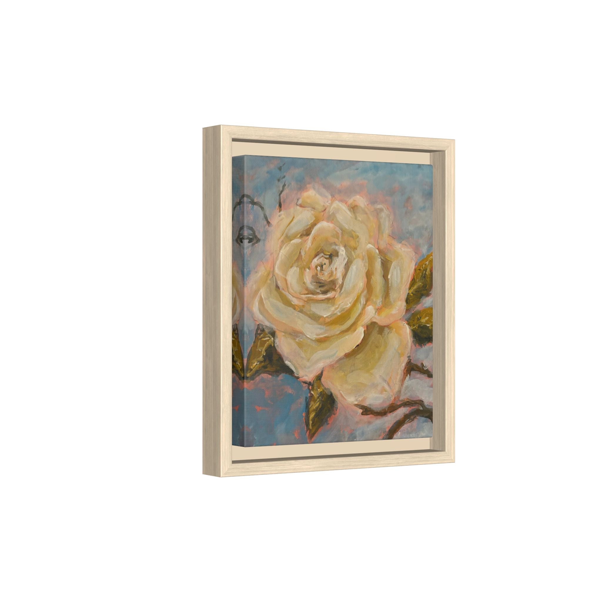 Warm White Rose Framed Matte Canvas - Vintage Rose Floral Wall Art
