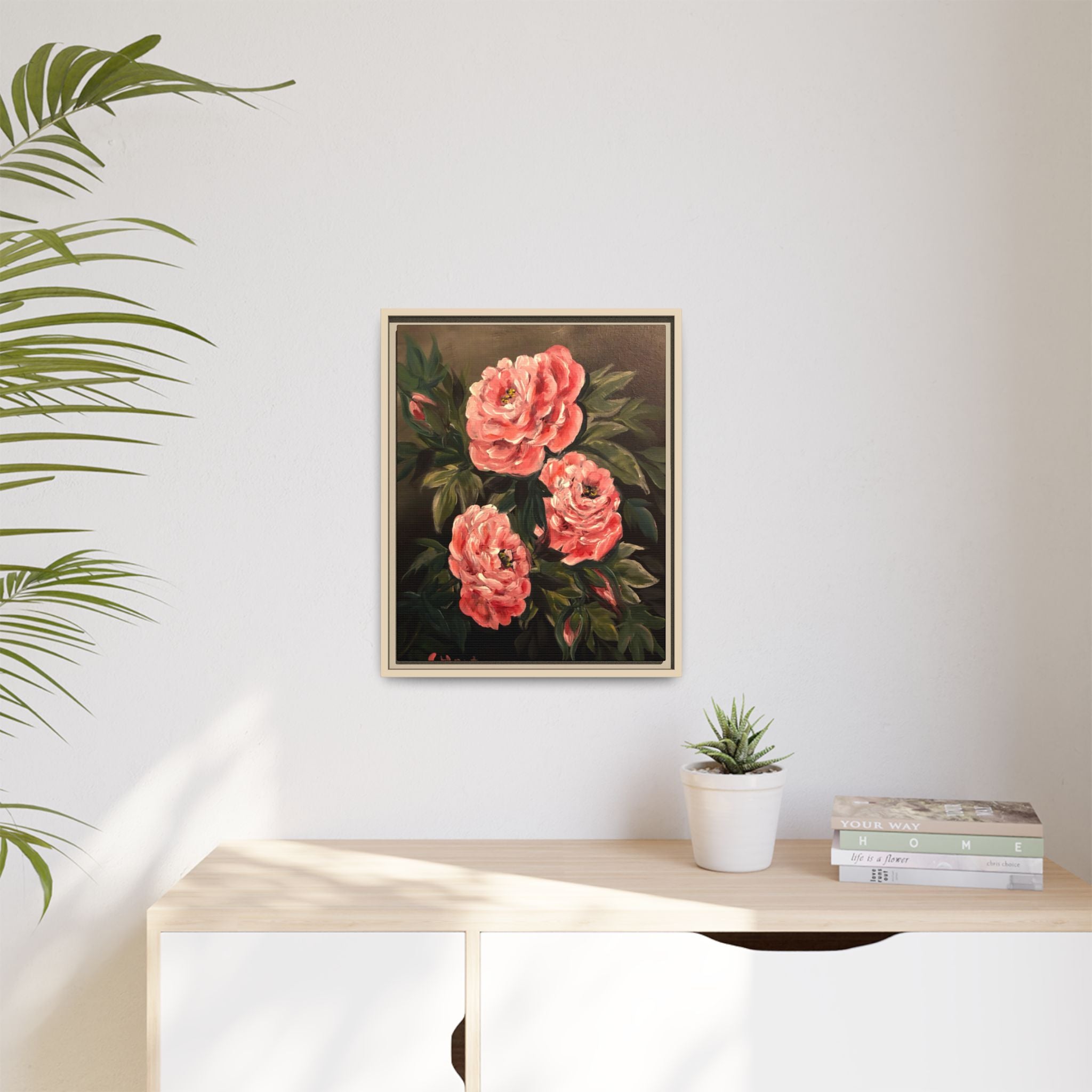 Framed Floral Canvas Art — Pink Peonies Matte Print