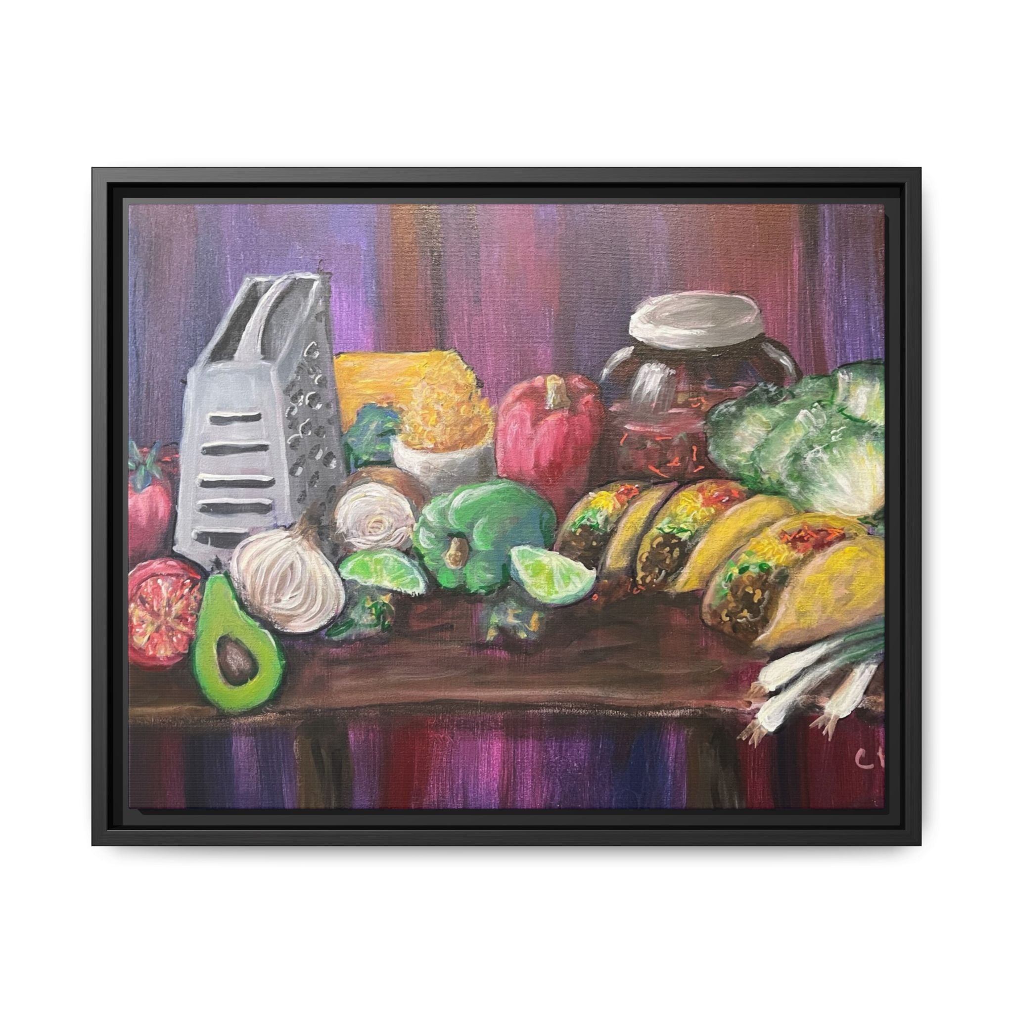 Taco Tuesday Framed Matte Canvas: Colorful Kitchen Still Life Painting