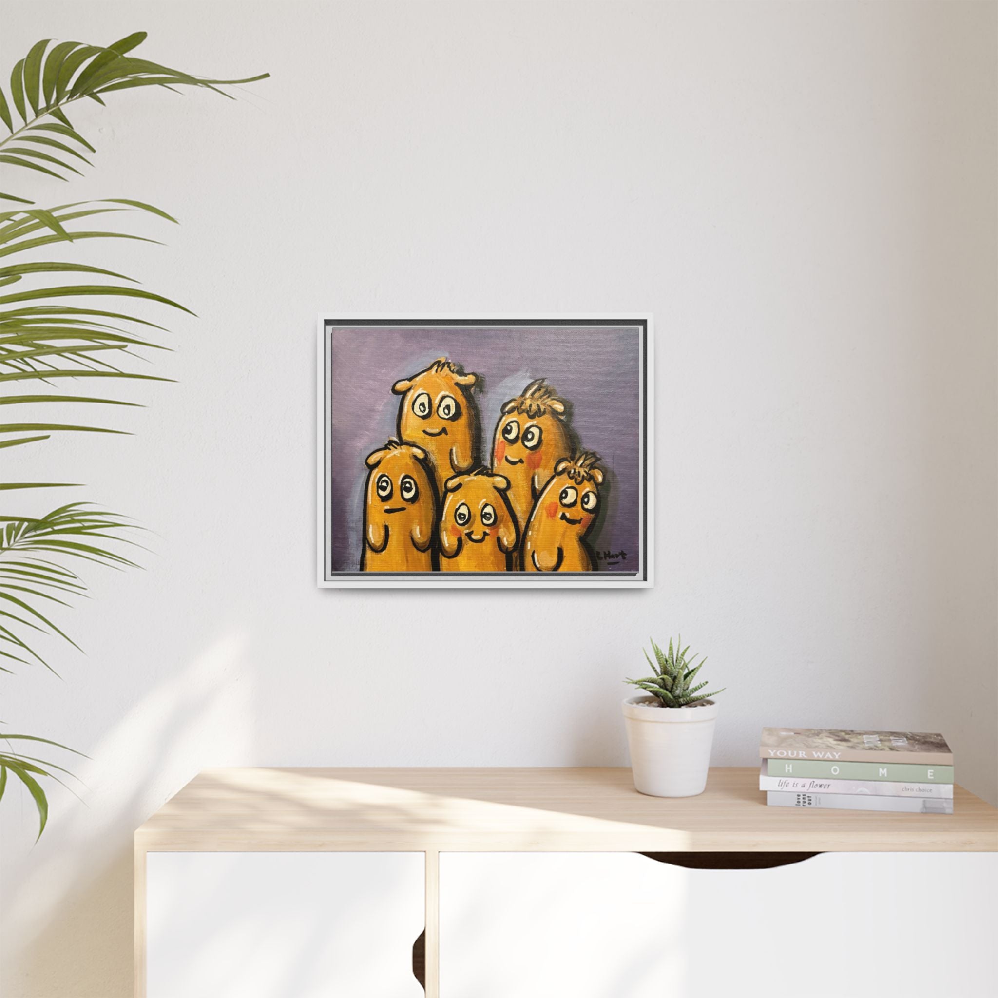 Whimsical Family Monsters Matte Canvas Framed Wall Art