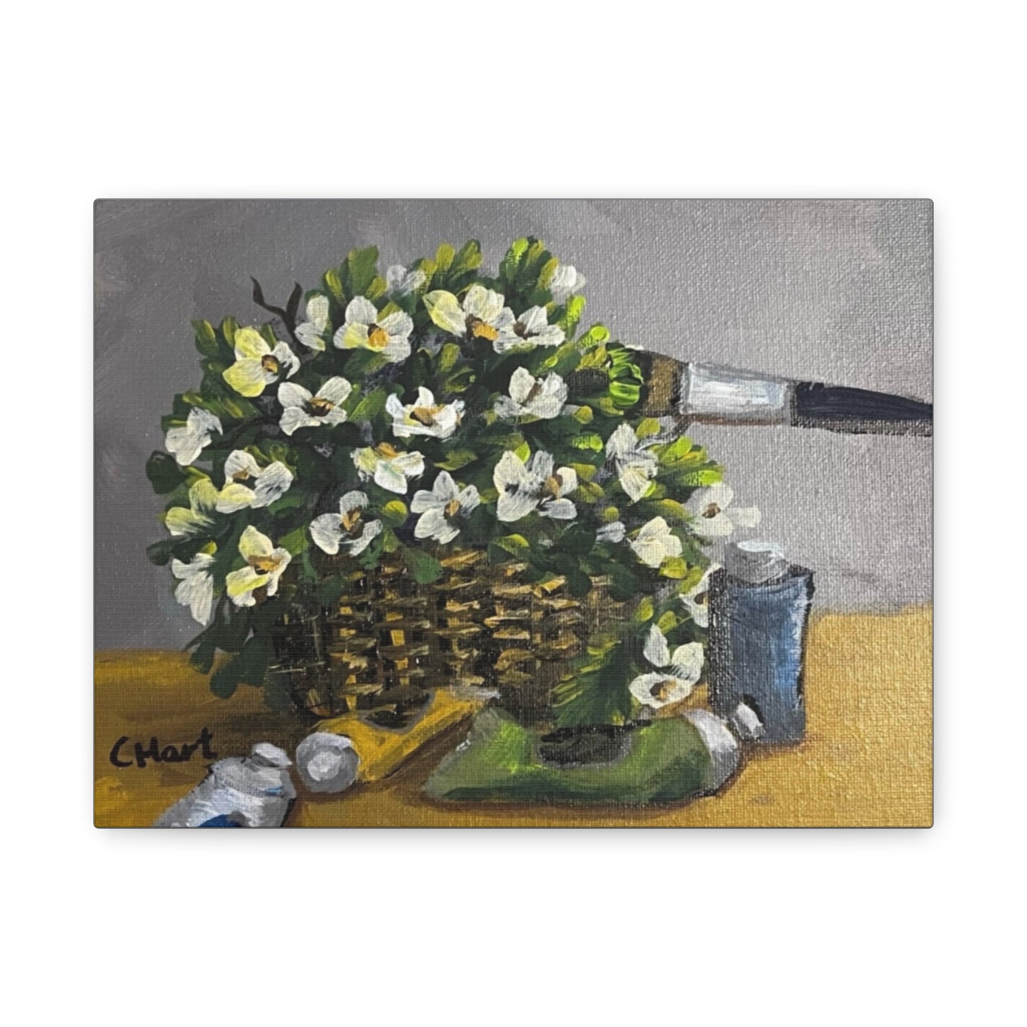 Flower Painting, Matte Printed Canvas, Stretched, 1.25"
