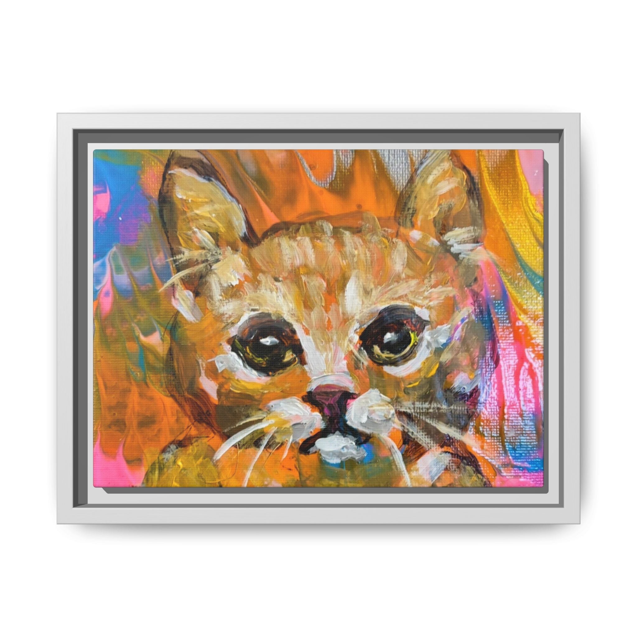 Framed Matte Canvas: Colorful Abstract Ginger Cat Wall Art