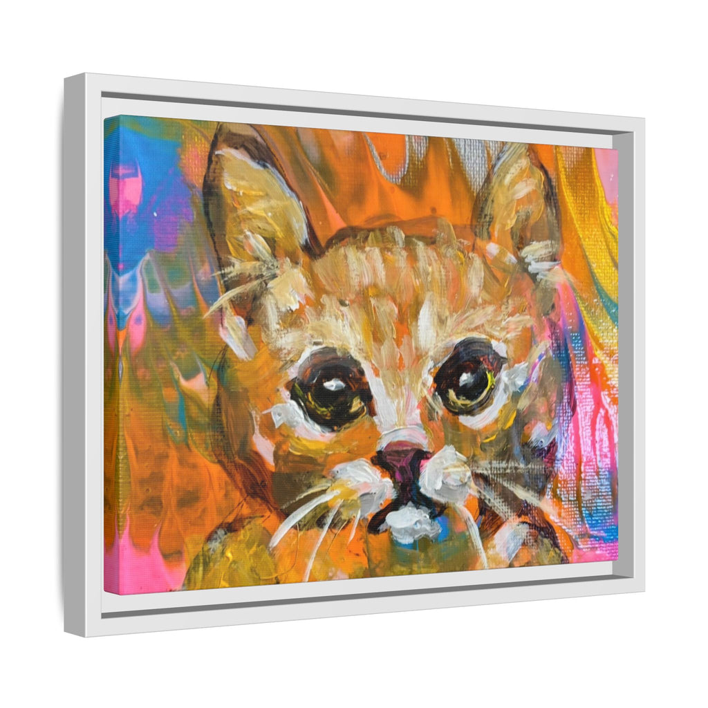 Framed Matte Canvas: Colorful Abstract Ginger Cat Wall Art