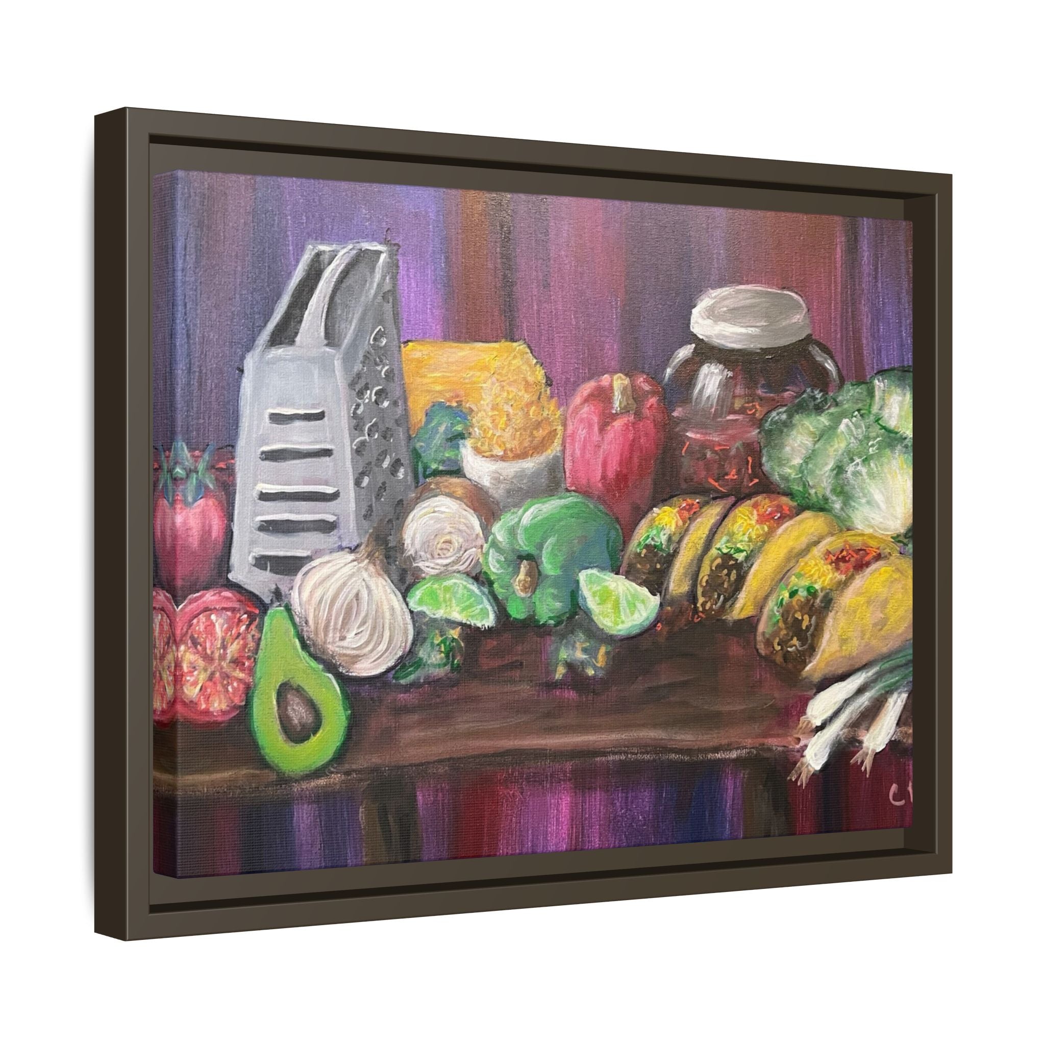 Taco Tuesday Framed Matte Canvas: Colorful Kitchen Still Life Painting
