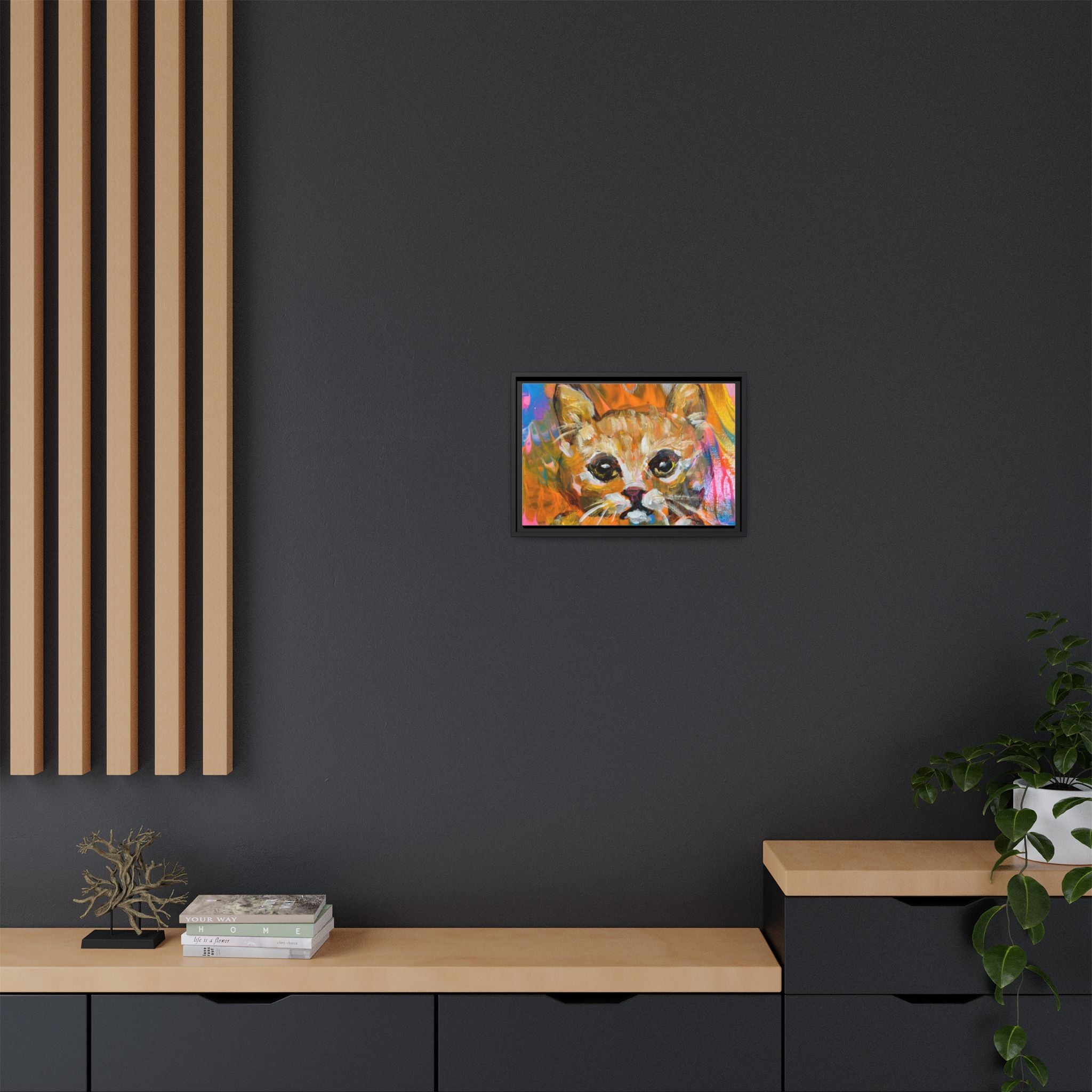 Framed Matte Canvas: Colorful Abstract Ginger Cat Wall Art