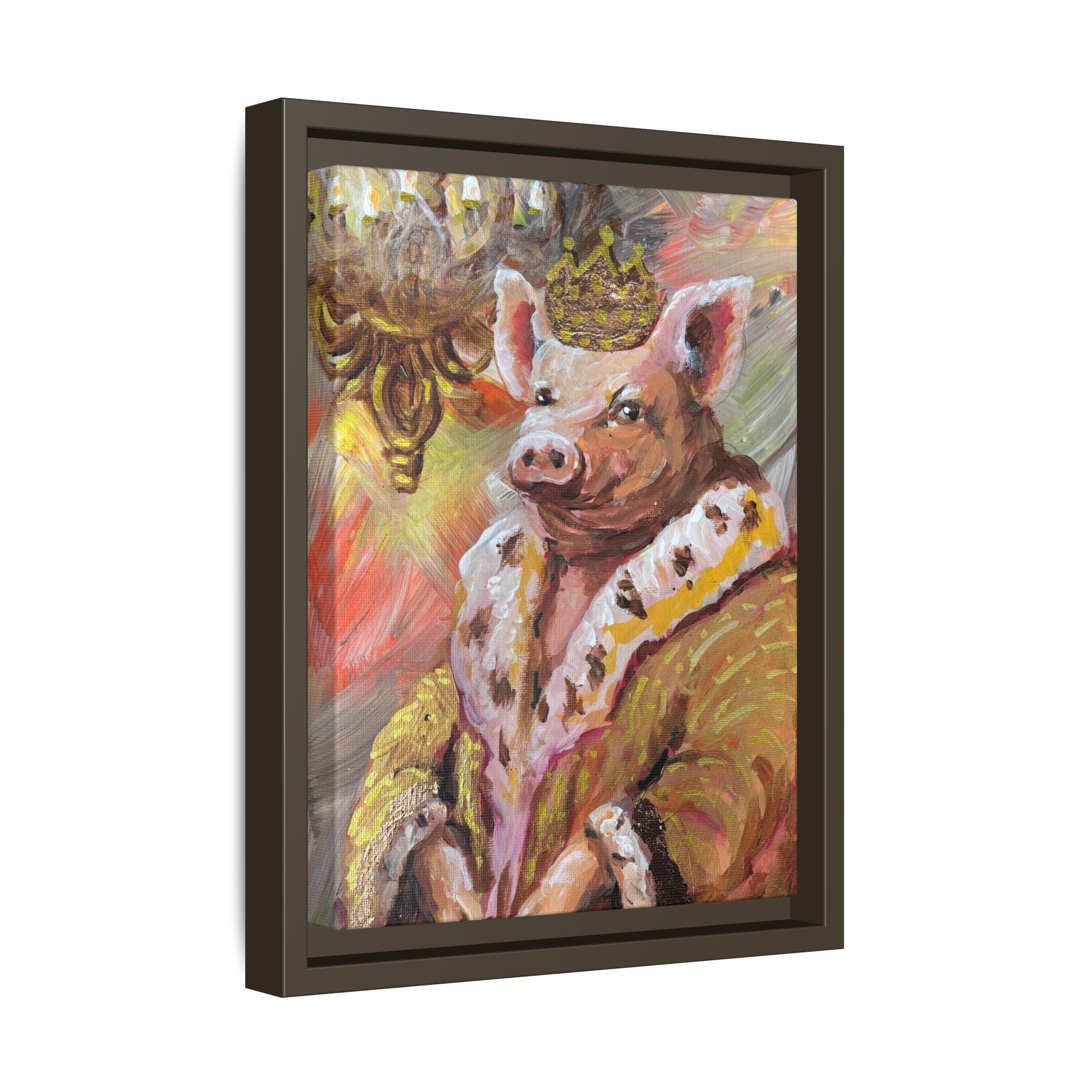 Regal Pig King Framed Canvas Art — Whimsical Farmhouse Wall Decor