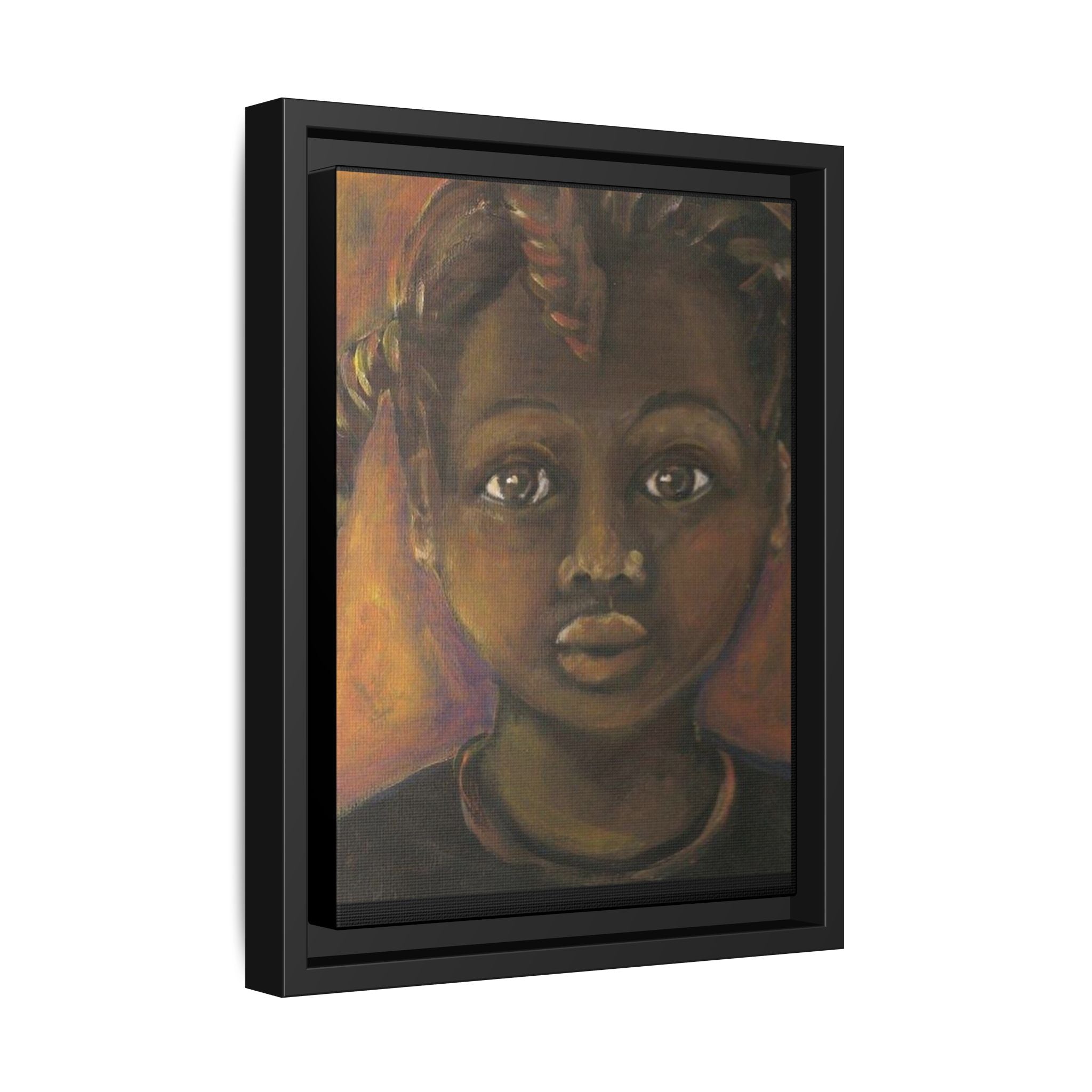 Framed Matte Canvas Portrait – African American Child Wall Art, Warm Earthtone Nursery Décor