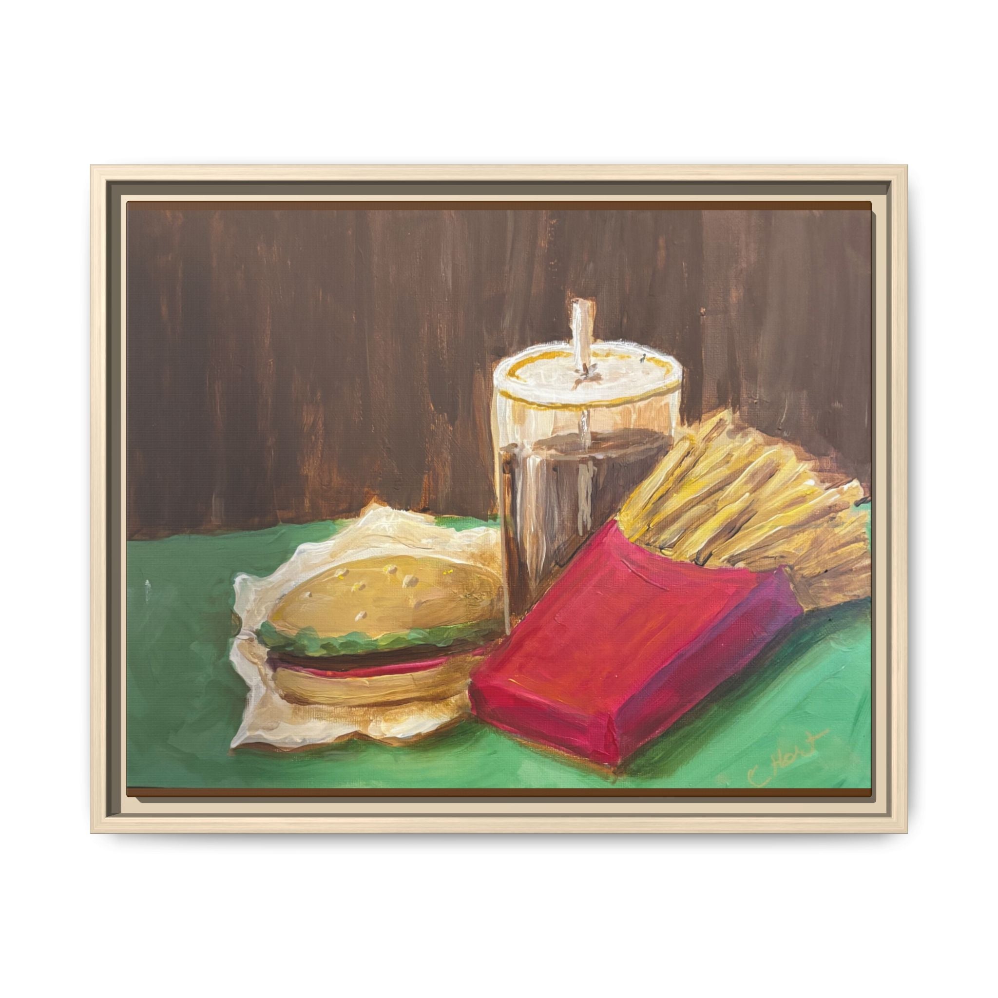 Burger and Fries Matte Canvas, Framed (Multi-color)