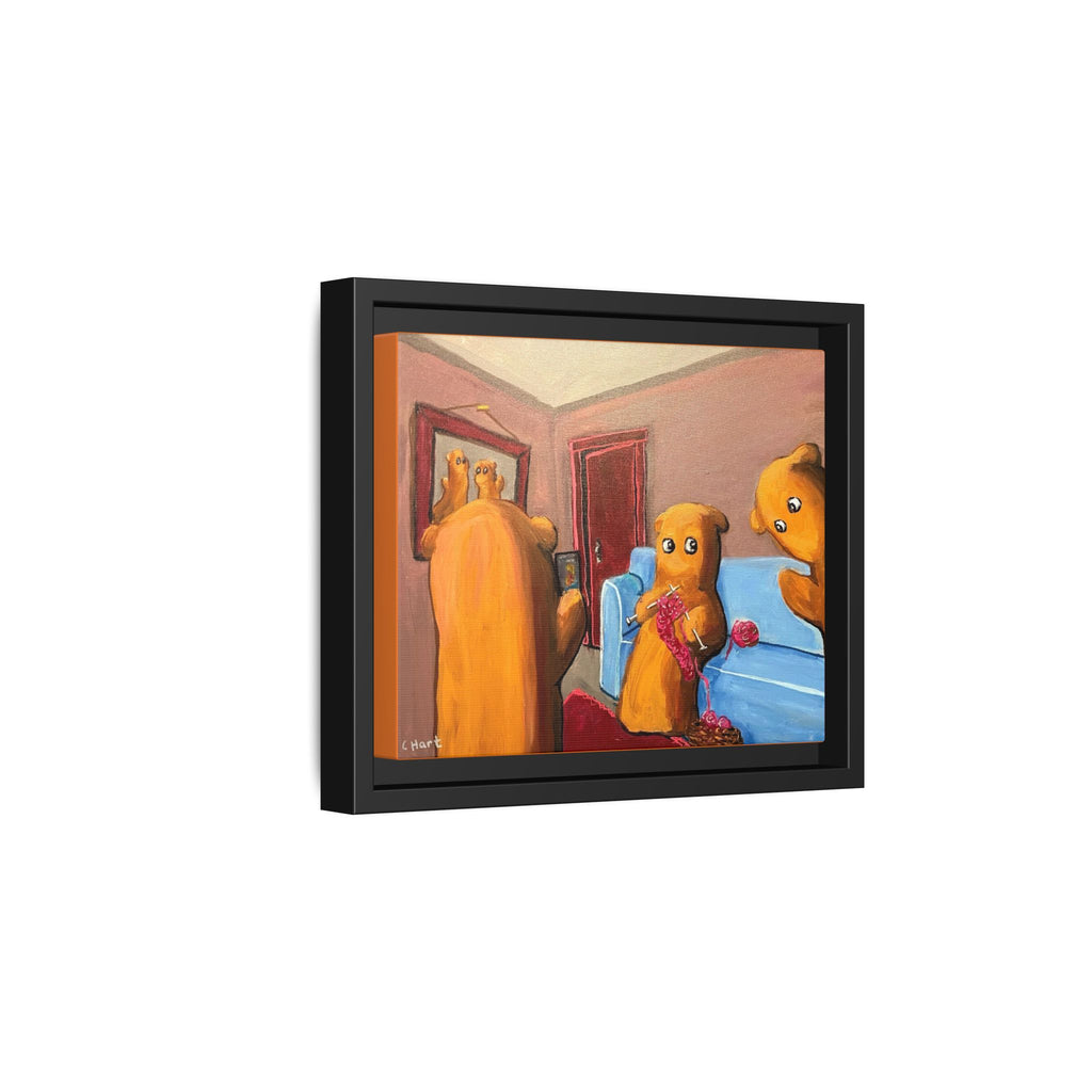 Whimsical Bear Family Framed Canvas Art — Matte Multi-Color Wall Decor
