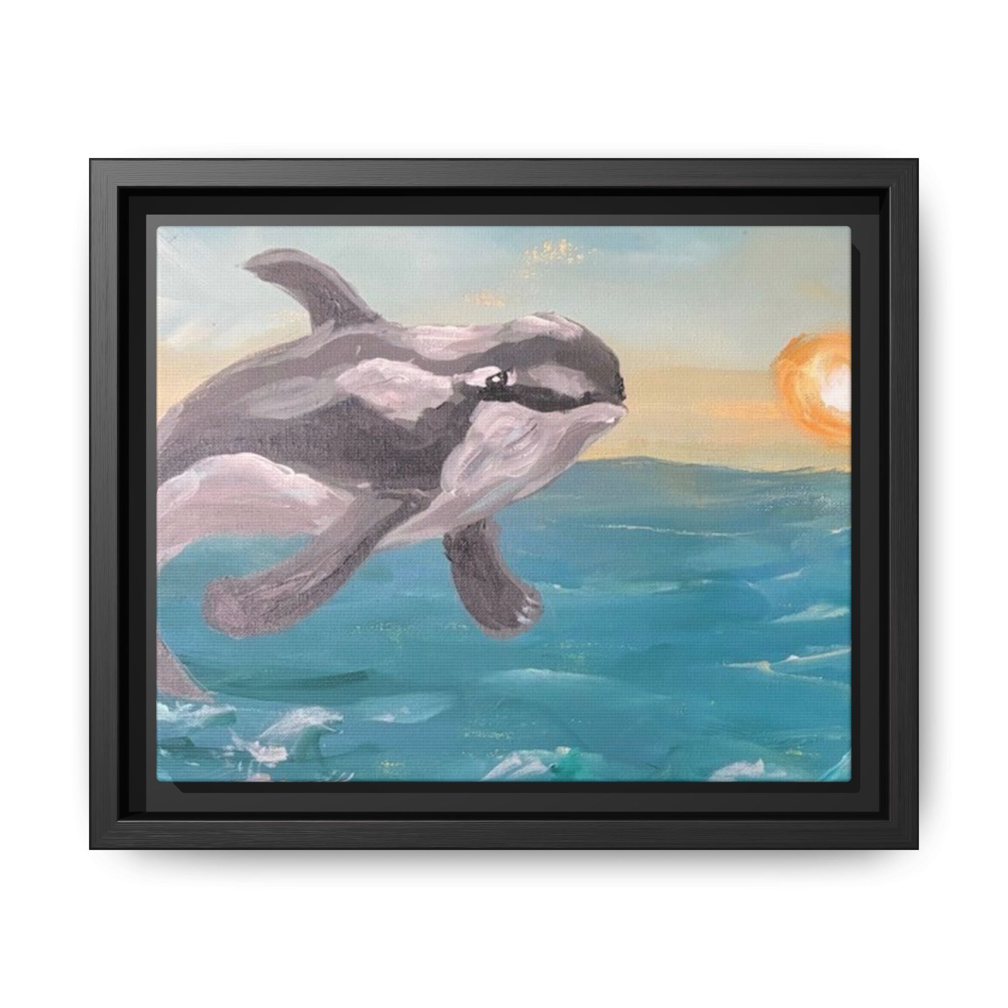 Whimsical Dolphin Seascape, framed canvas