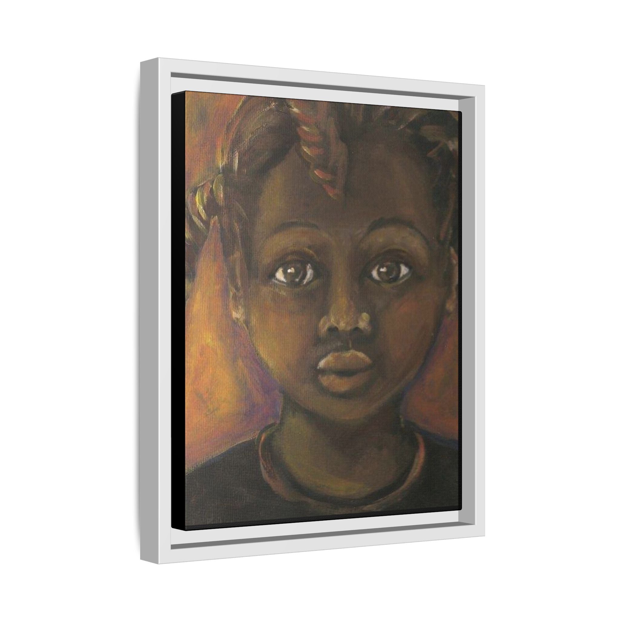 Framed Matte Canvas Portrait – African American Child Wall Art, Warm Earthtone Nursery Décor