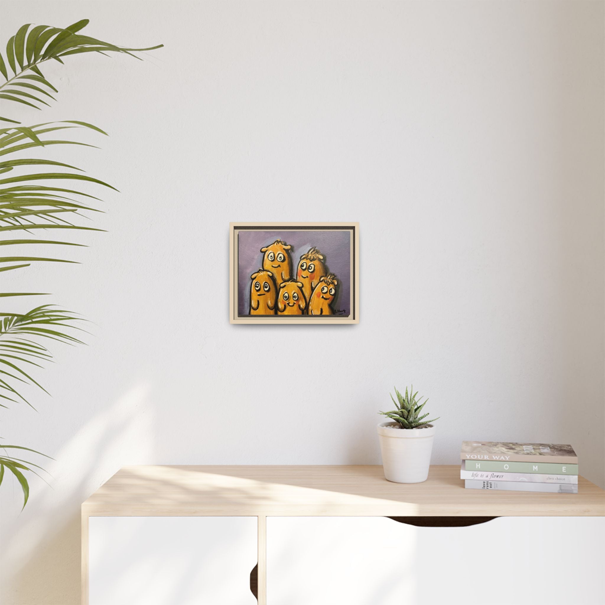 Whimsical Family Monsters Matte Canvas Framed Wall Art