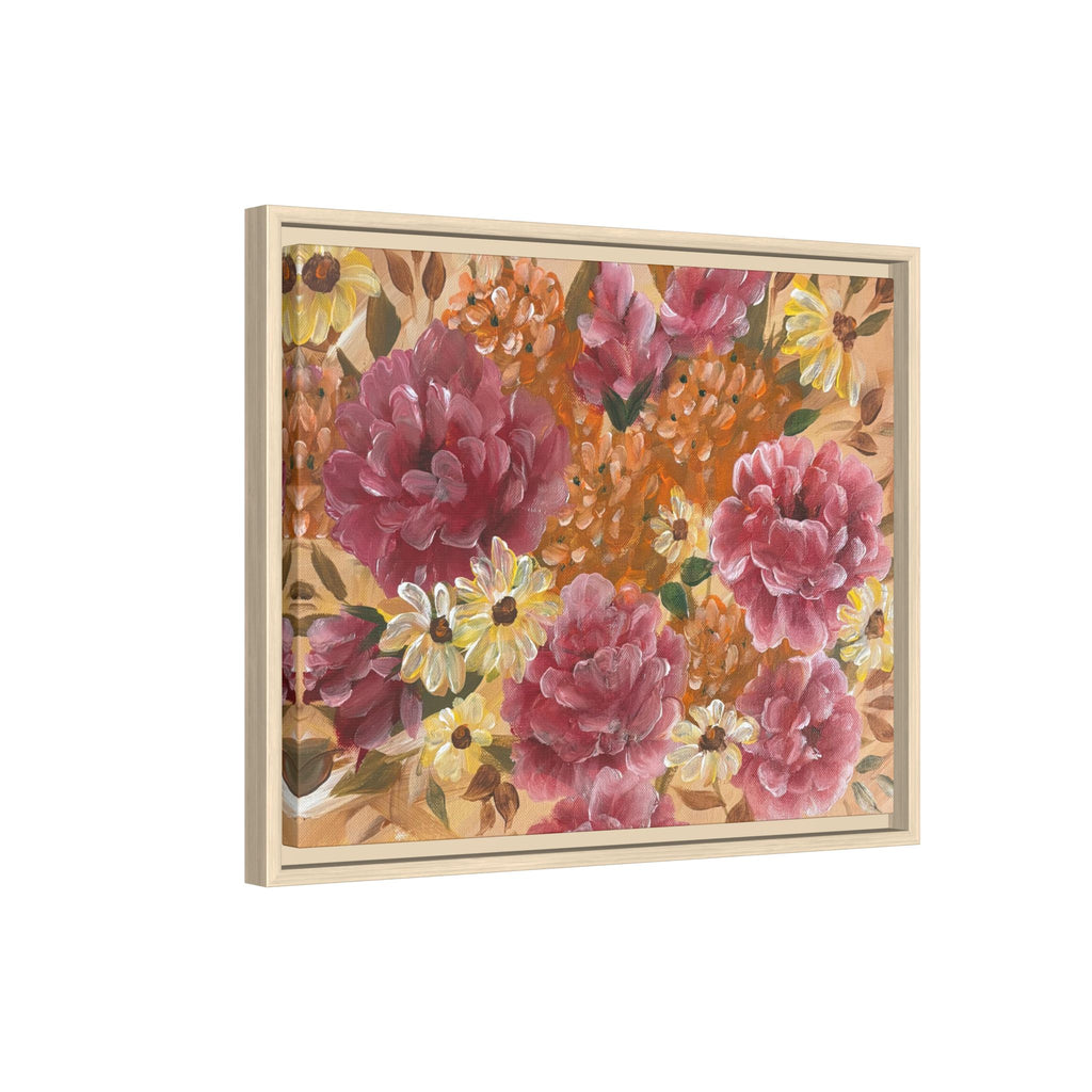 Warm Framed Floral Canvas Print — Vintage Pink Peonies Wall Art
