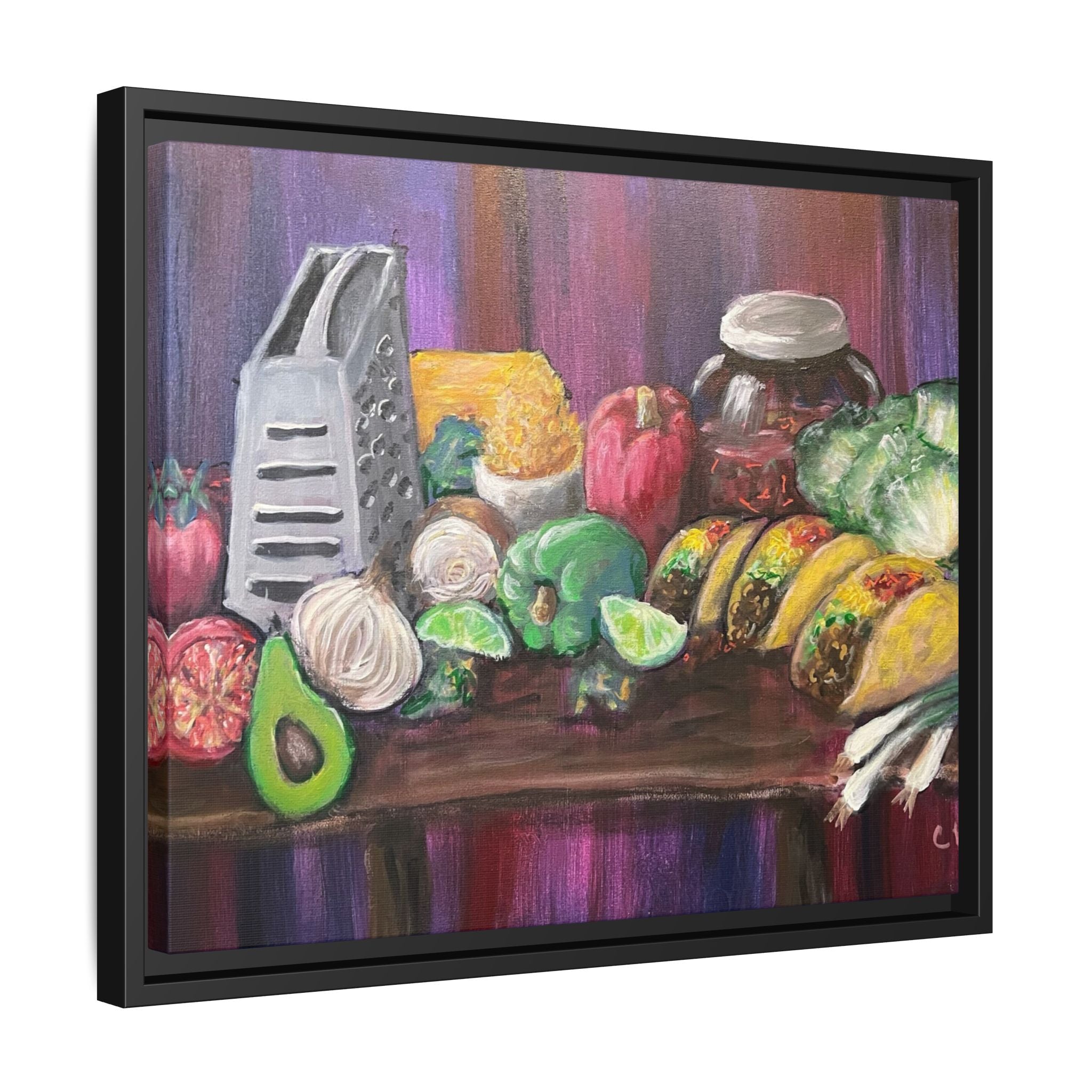 Taco Tuesday Framed Matte Canvas: Colorful Kitchen Still Life Painting