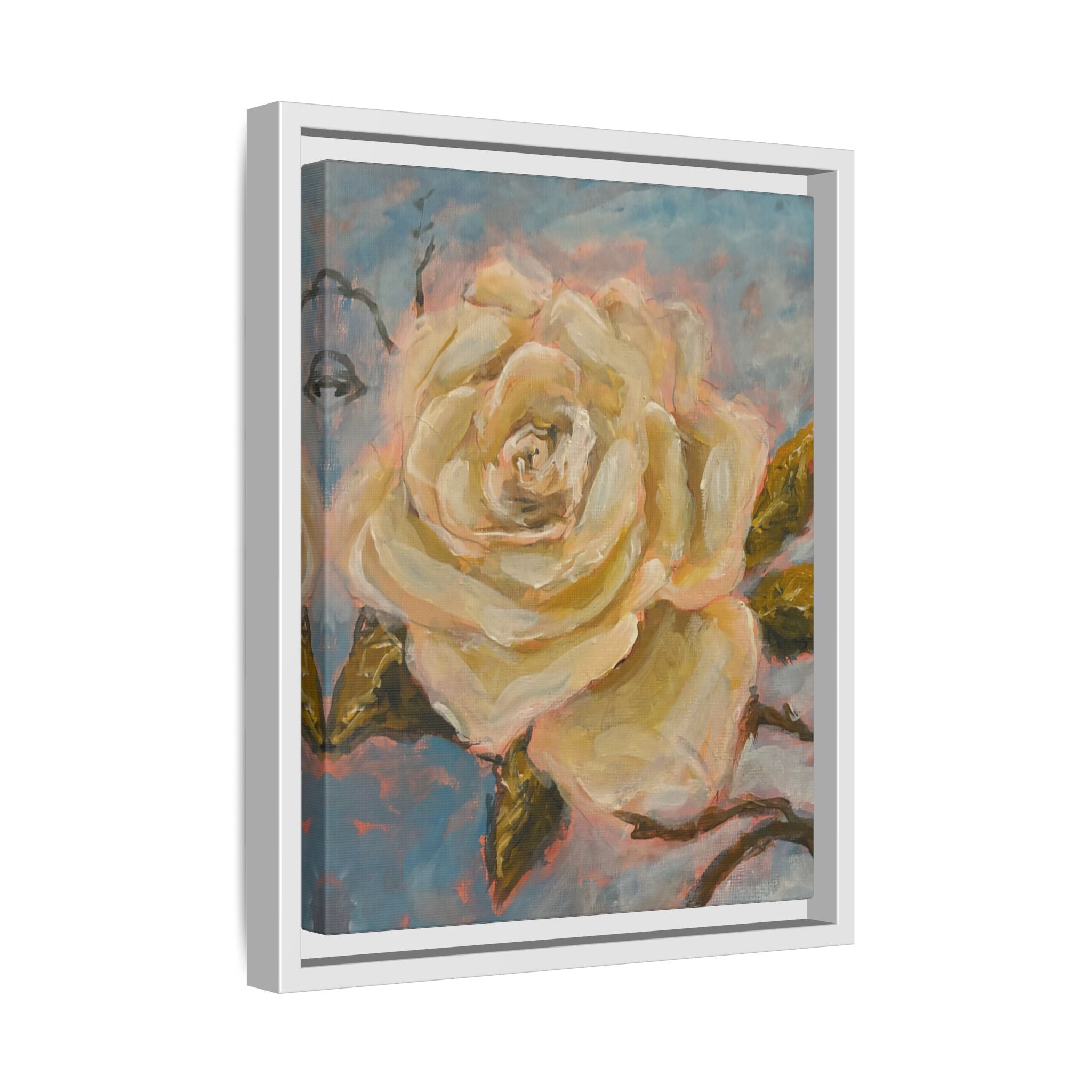Warm White Rose Framed Matte Canvas - Vintage Rose Floral Wall Art