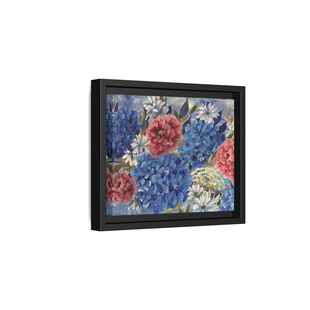 Cool Blue Framed Floral Canvas Print — Blue Hydrangea & Pink Peony Wall Art