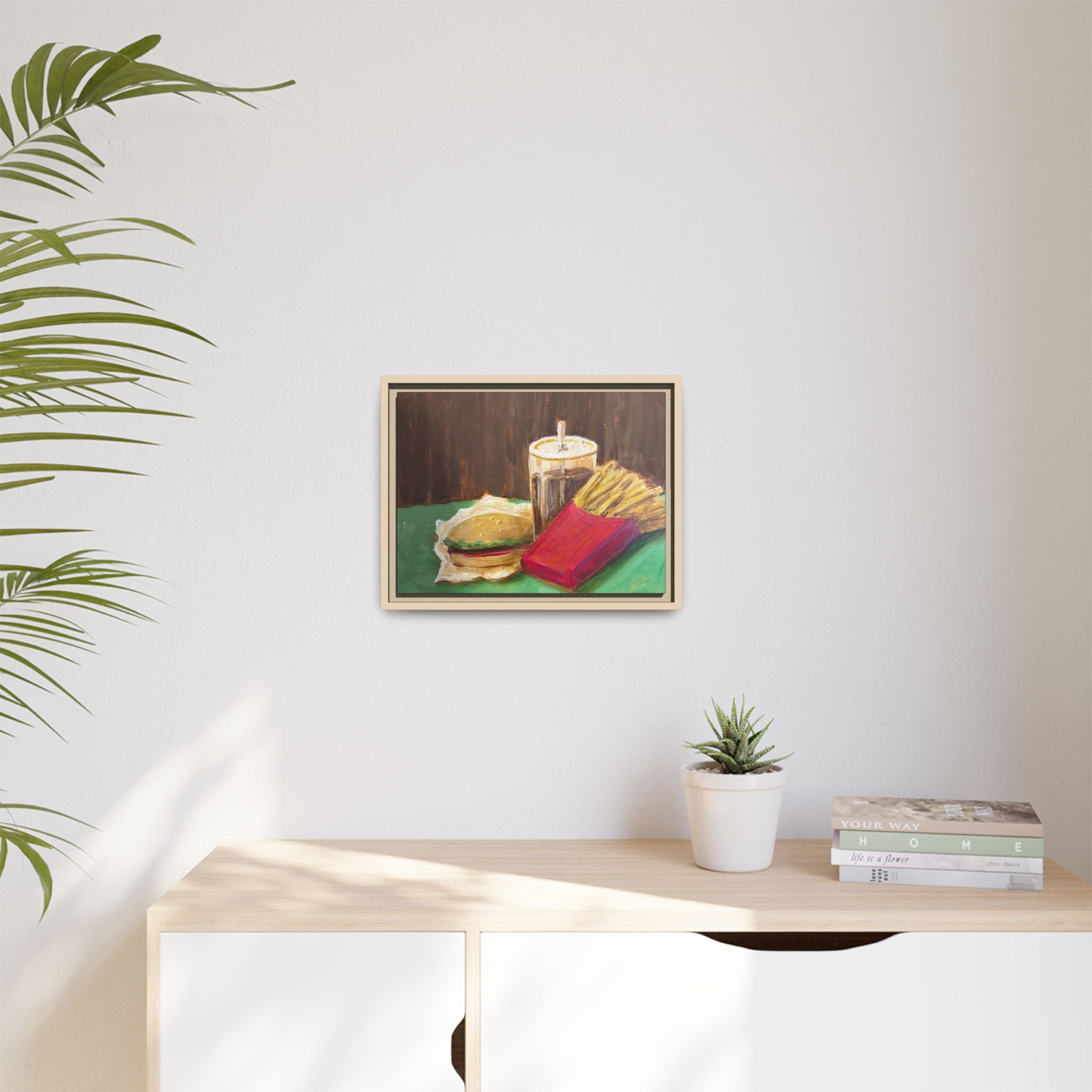 Burger and Fries Matte Canvas, Framed (Multi-color)