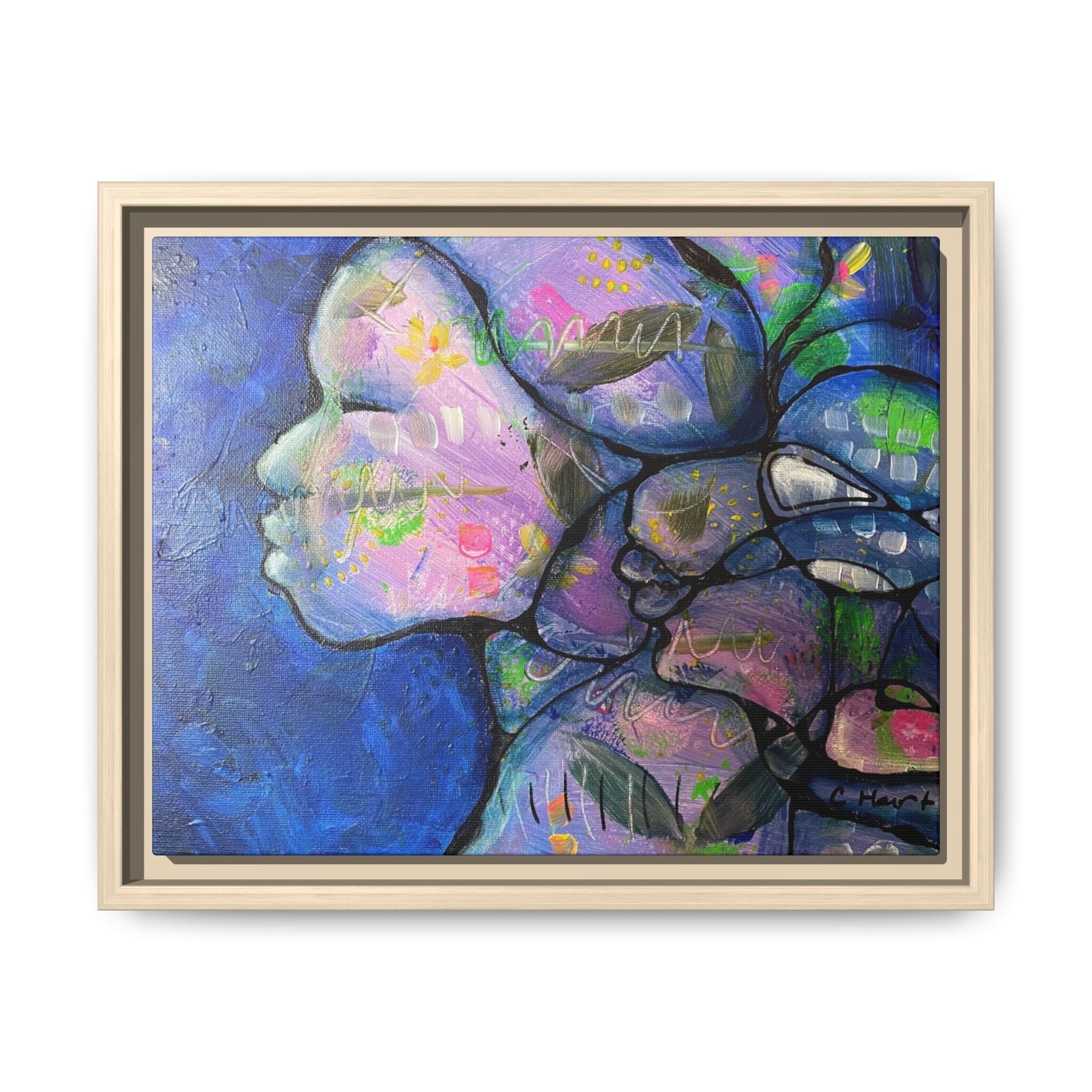 Abstract Woman Framed Matte Canvas Art — Colorful Abstract Profile Portrait