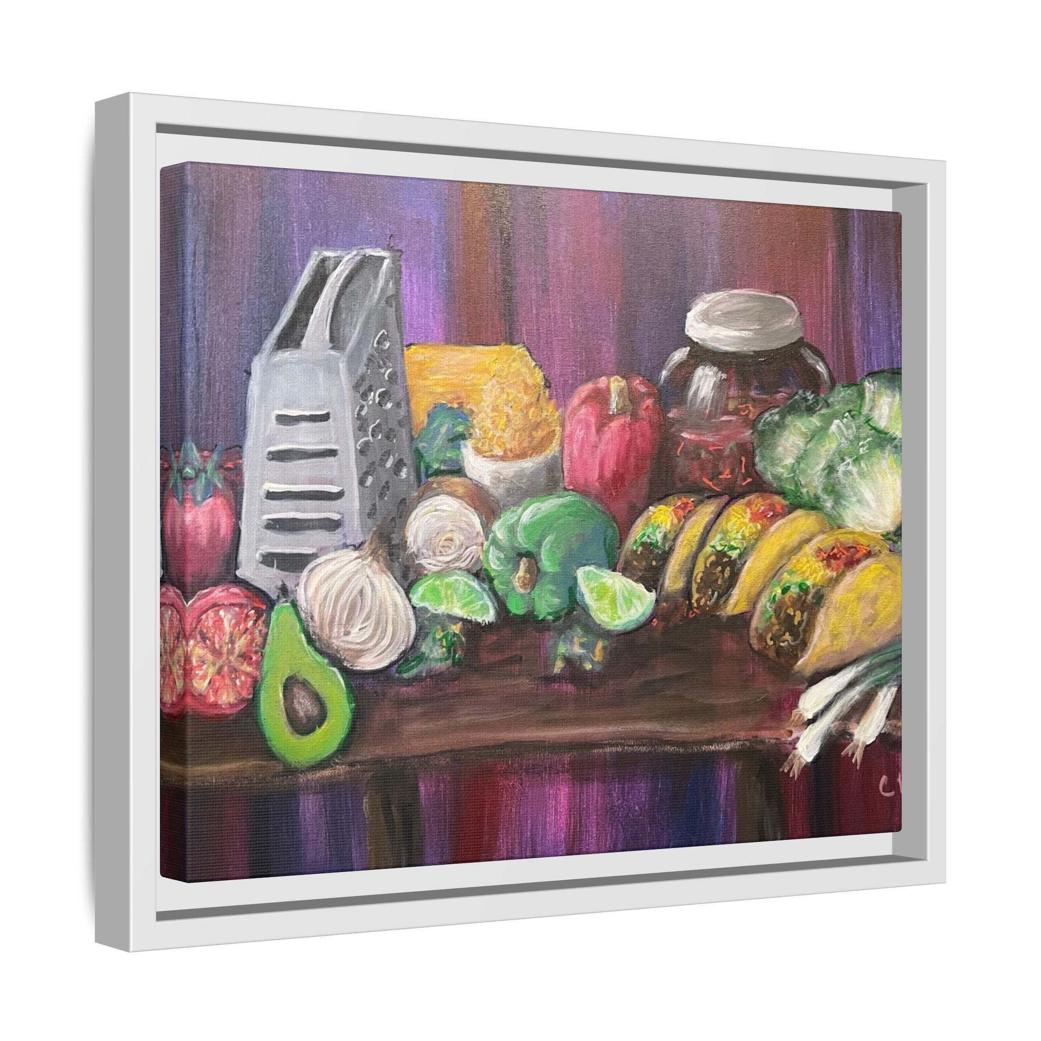 Taco Tuesday Framed Matte Canvas: Colorful Kitchen Still Life Painting