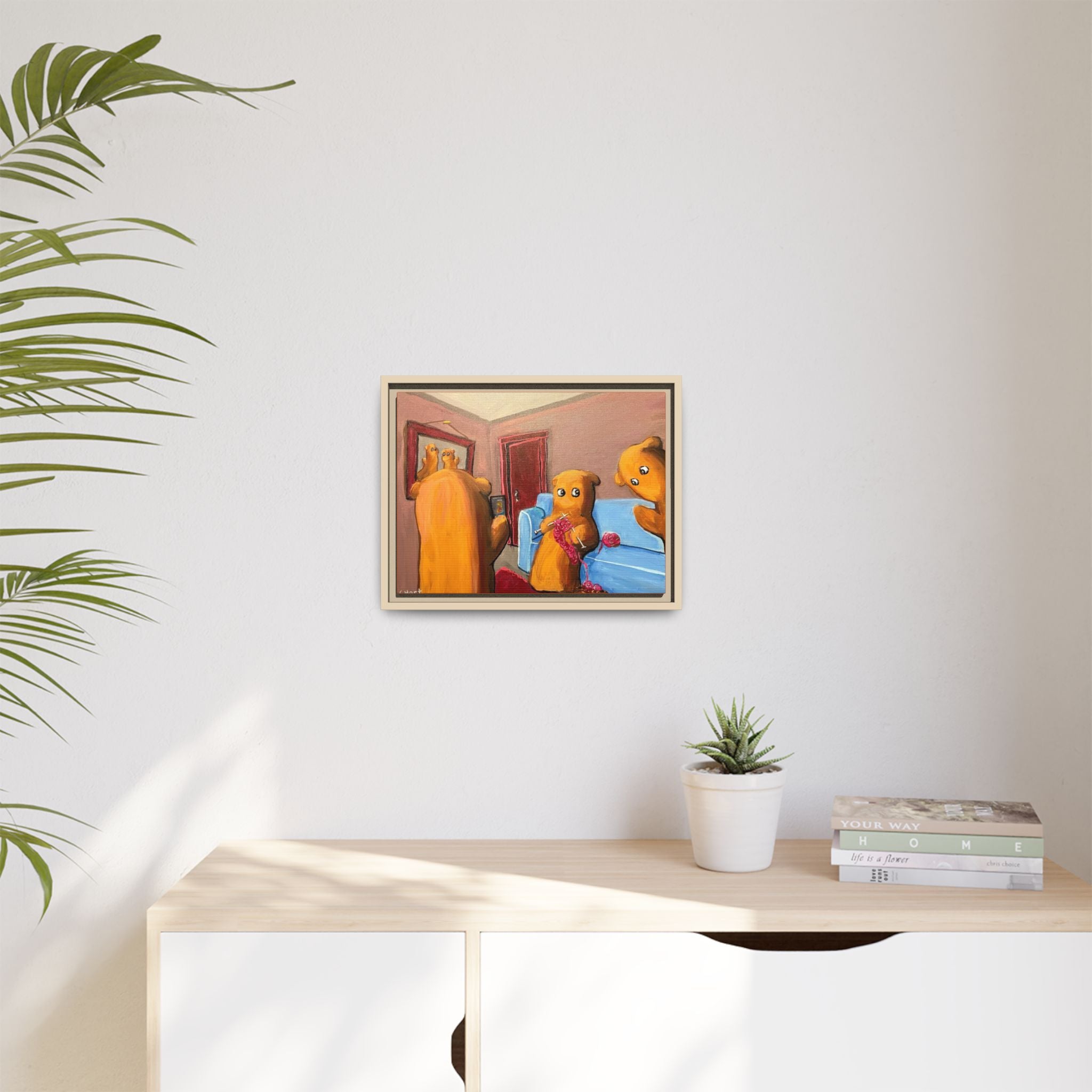 Whimsical Bear Family Framed Canvas Art — Matte Multi-Color Wall Decor