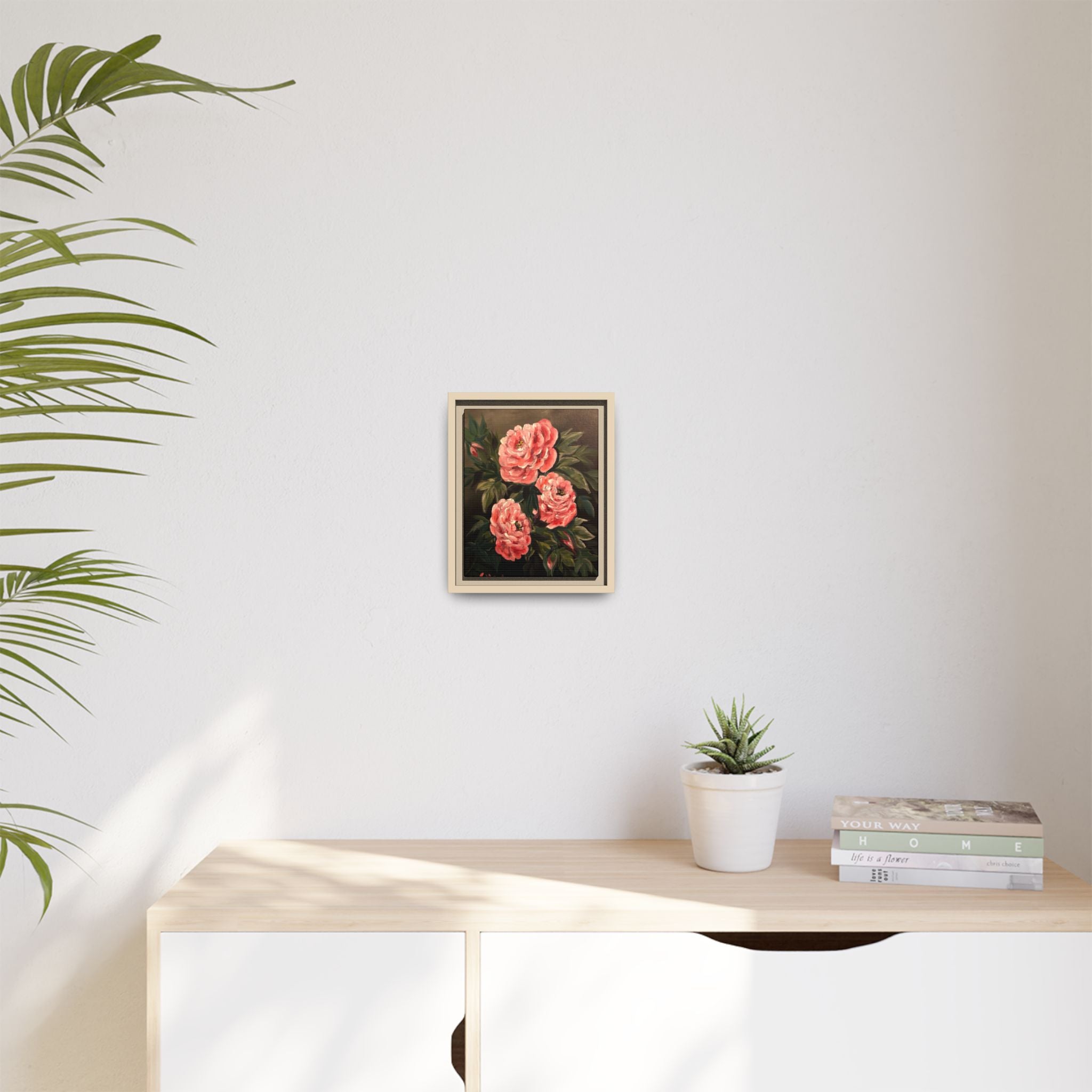 Framed Floral Canvas Art — Pink Peonies Matte Print
