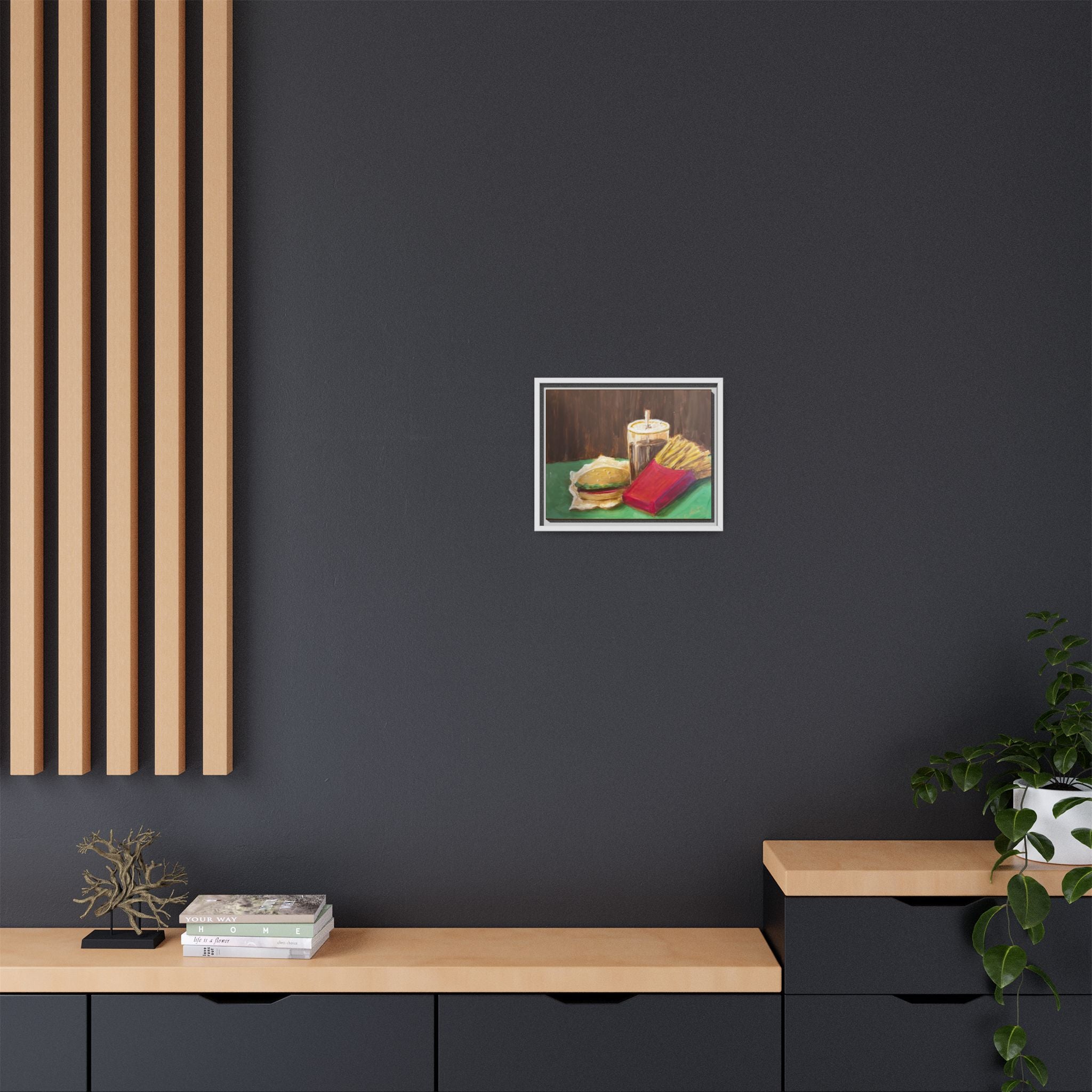 Burger and Fries Matte Canvas, Framed (Multi-color)