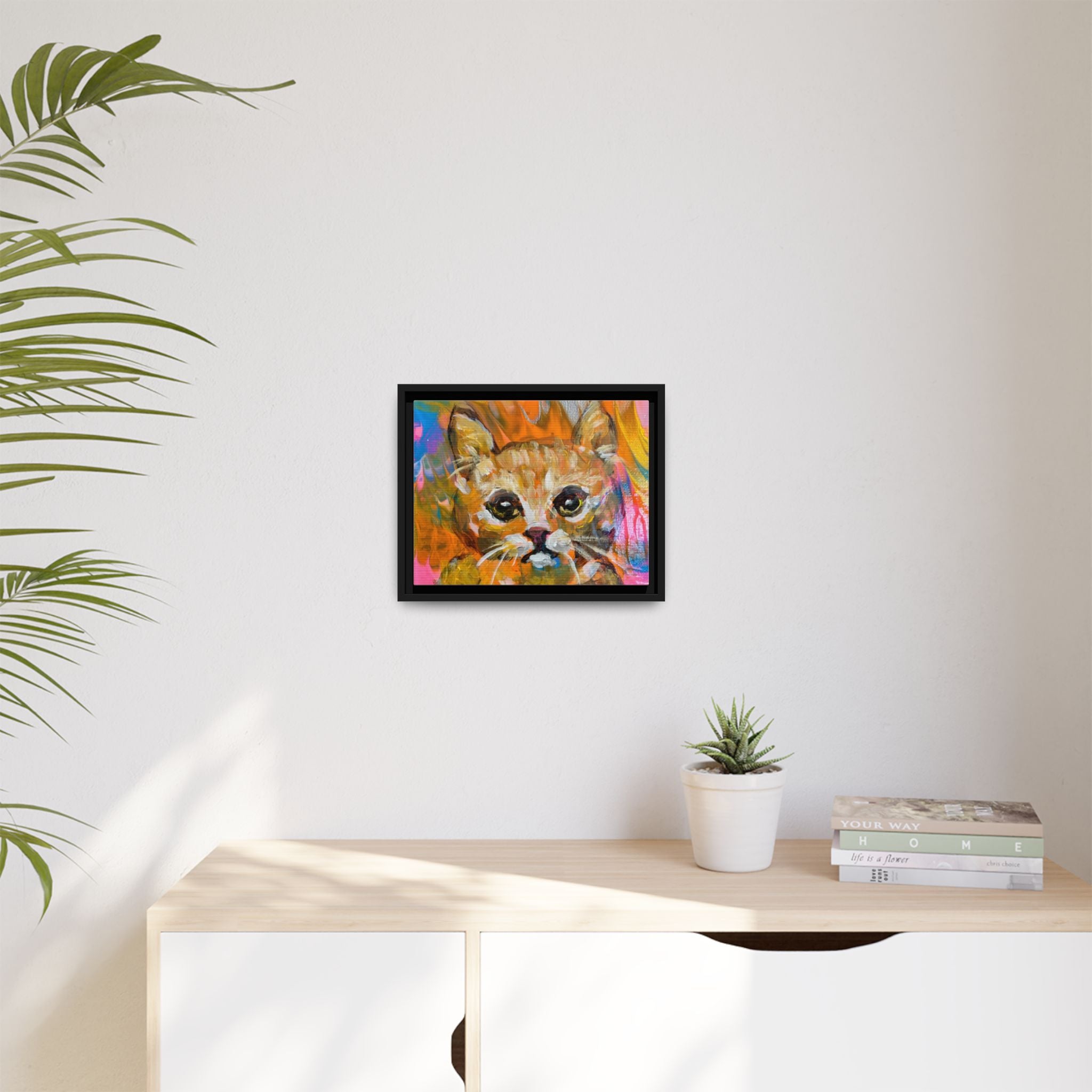 Framed Matte Canvas: Colorful Abstract Ginger Cat Wall Art