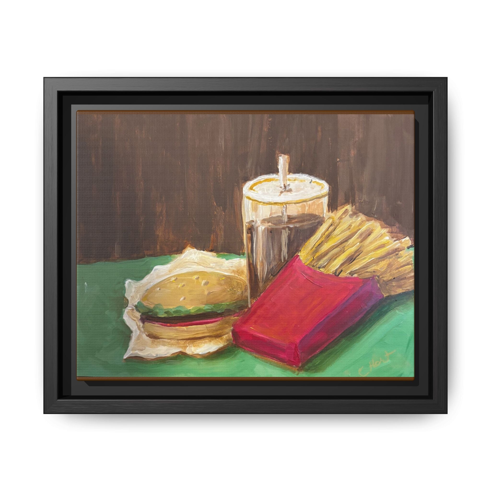 Burger and Fries Matte Canvas, Framed (Multi-color)