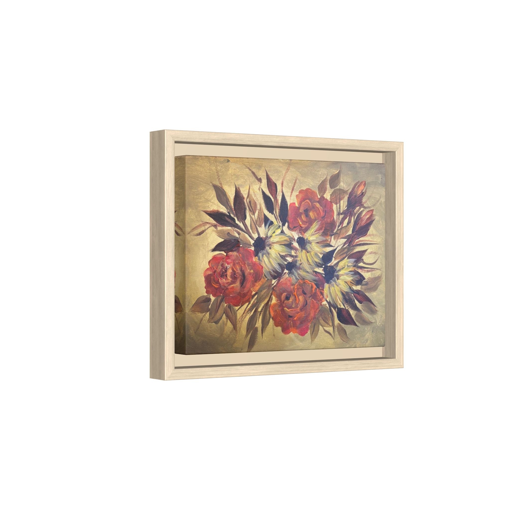 Framed Floral Canvas Wall Art — Vintage Rose Bouquet Matte Print