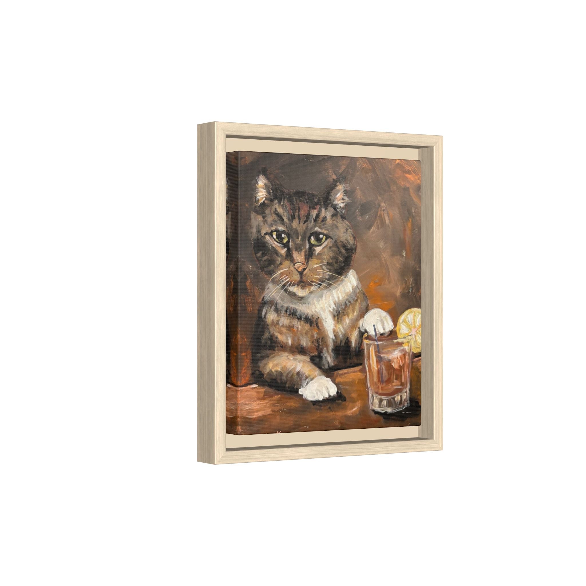 Tabby Cat With Drink - Matte Canvas Wall Art