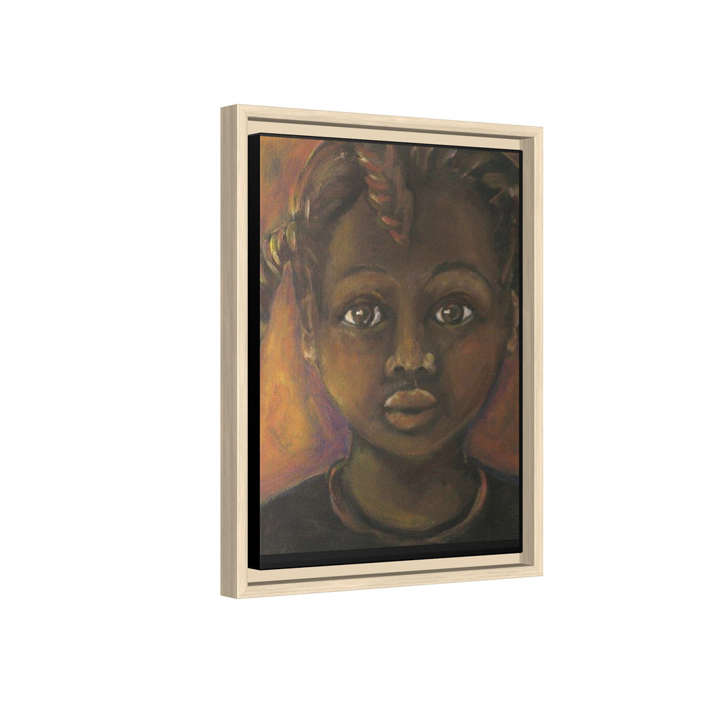 Framed Matte Canvas Portrait – African American Child Wall Art, Warm Earthtone Nursery Décor