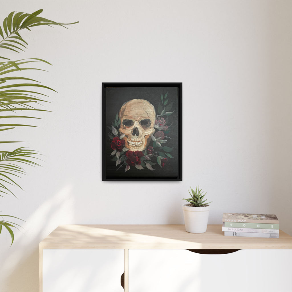 Framed Matte Canvas Skull & Roses Wall Art — Dark Gothic Home Decor