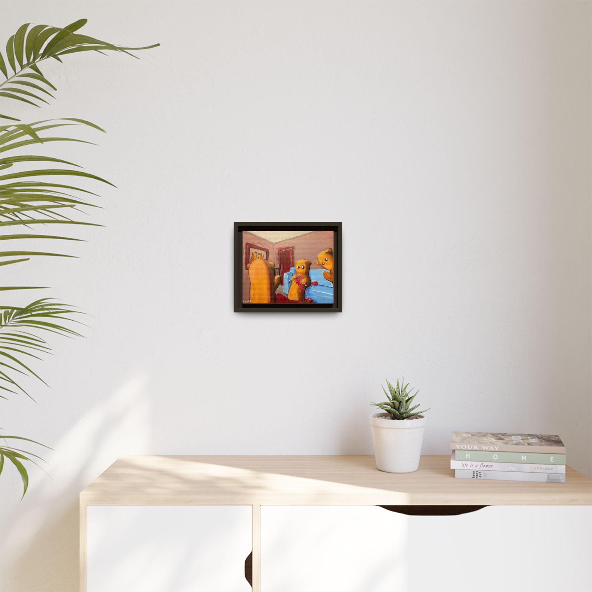 Whimsical Bear Family Framed Canvas Art — Matte Multi-Color Wall Decor