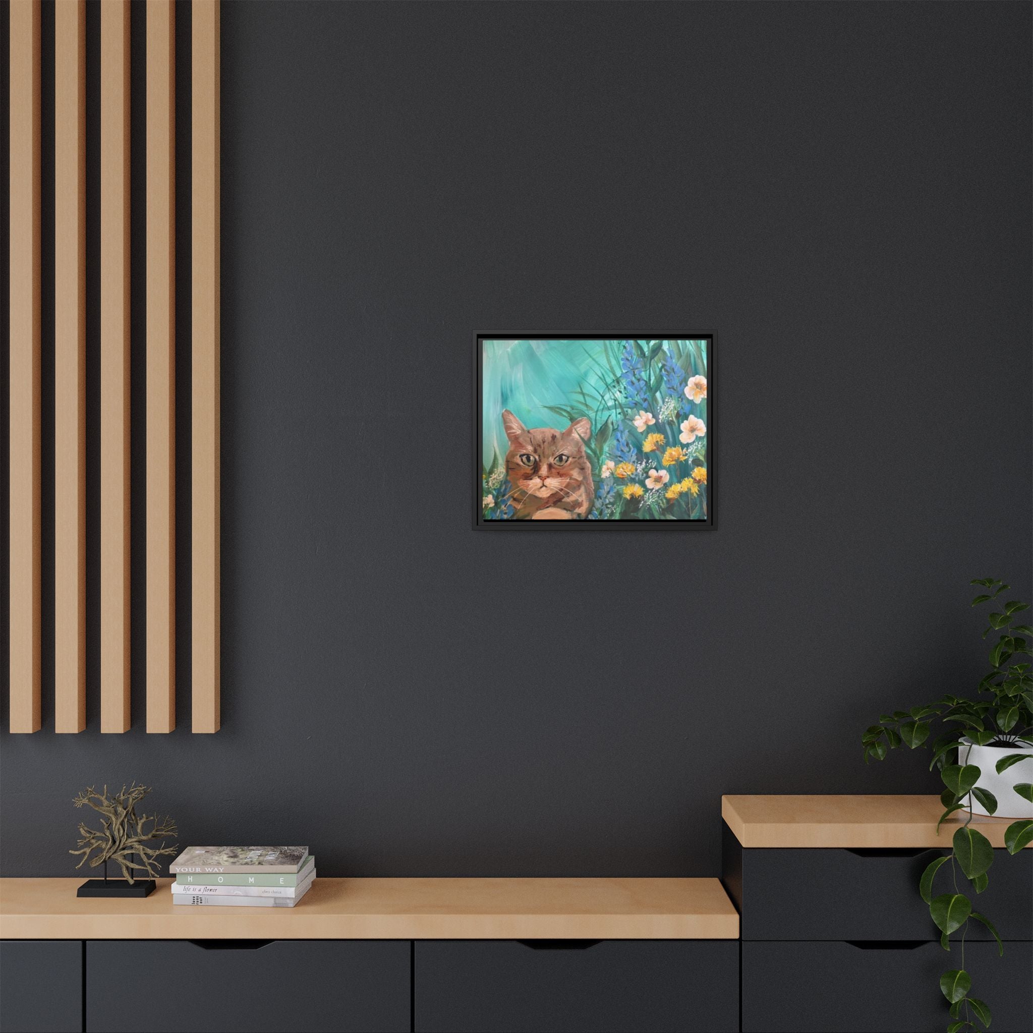 Framed Cat Portrait Canvas — Floral Wall Art