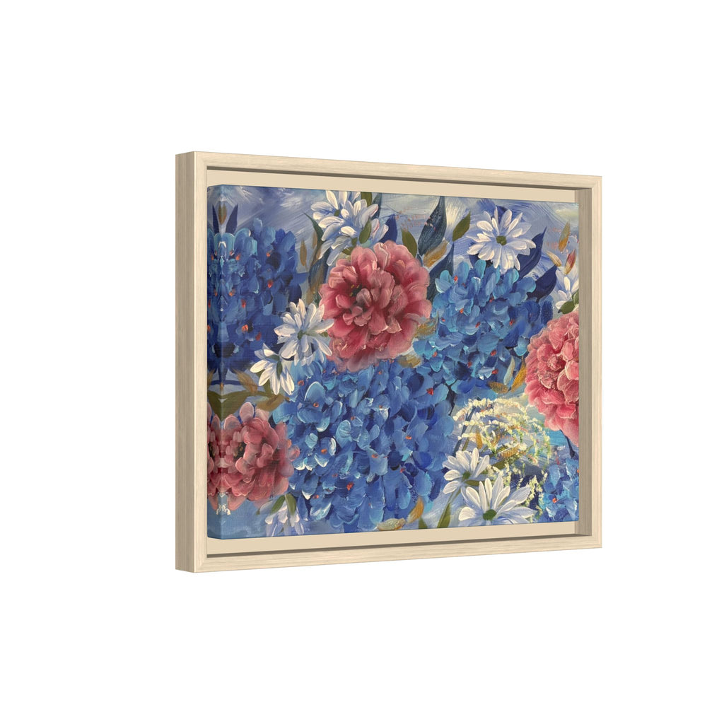 Cool Blue Framed Floral Canvas Print — Blue Hydrangea & Pink Peony Wall Art